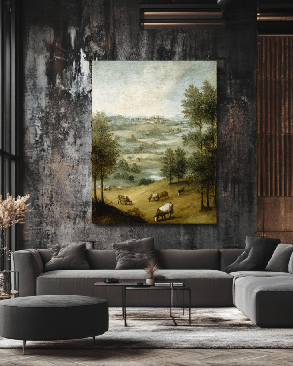 Pastoral Cow Landscape Art Print: Bruegel Style Farmhouse Decor Canvas Wall Art – Modern Decor Print