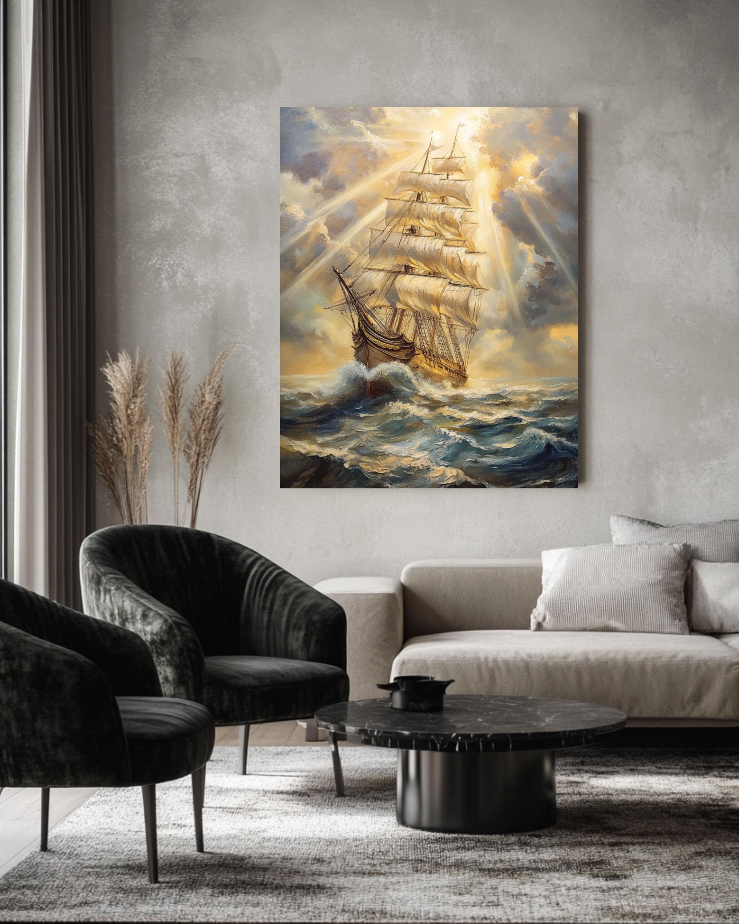 Vintage Sailing Ship Print: Stormy Sea Nautical Canvas Art Canvas Wall Art – Modern Decor Print