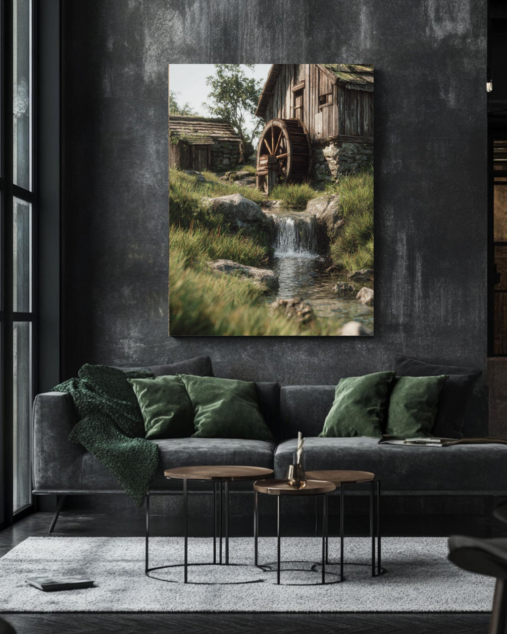 Rustic Water Mill Landscape Art: Tarkovsky-Inspired Country Print Canvas Wall Art – Modern Decor Print