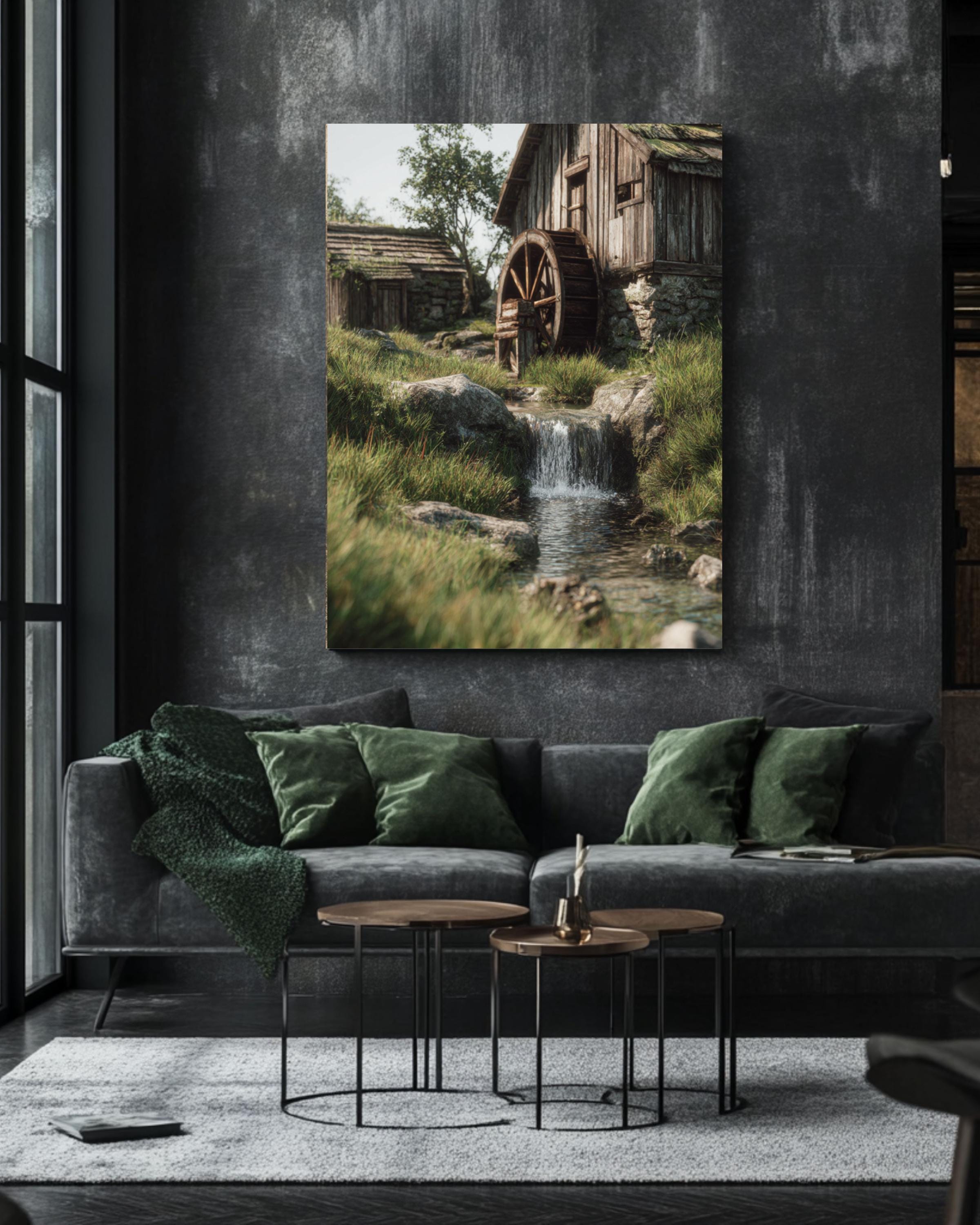 Rustic Water Mill Landscape Art: Tarkovsky-Inspired Country Print Canvas Wall Art – Modern Decor Print