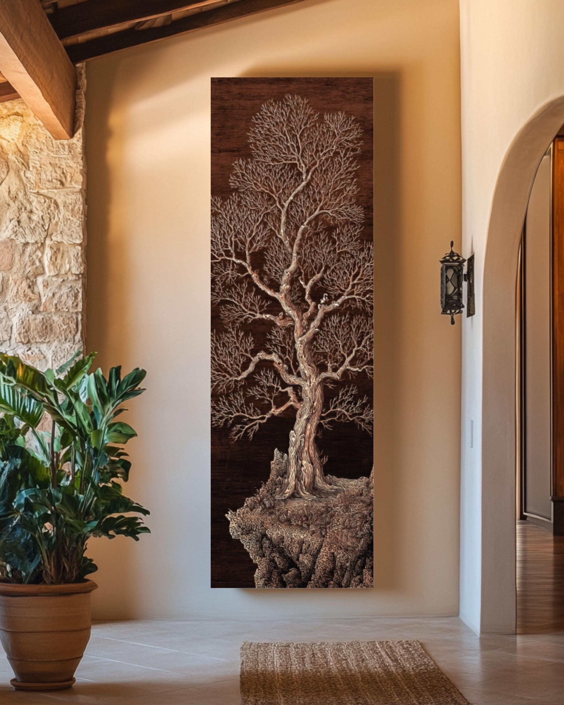 Minimal Tree Line Drawing: Asian-Inspired Rustic Modern Wall Art Canvas Wall Art – Modern Decor Print