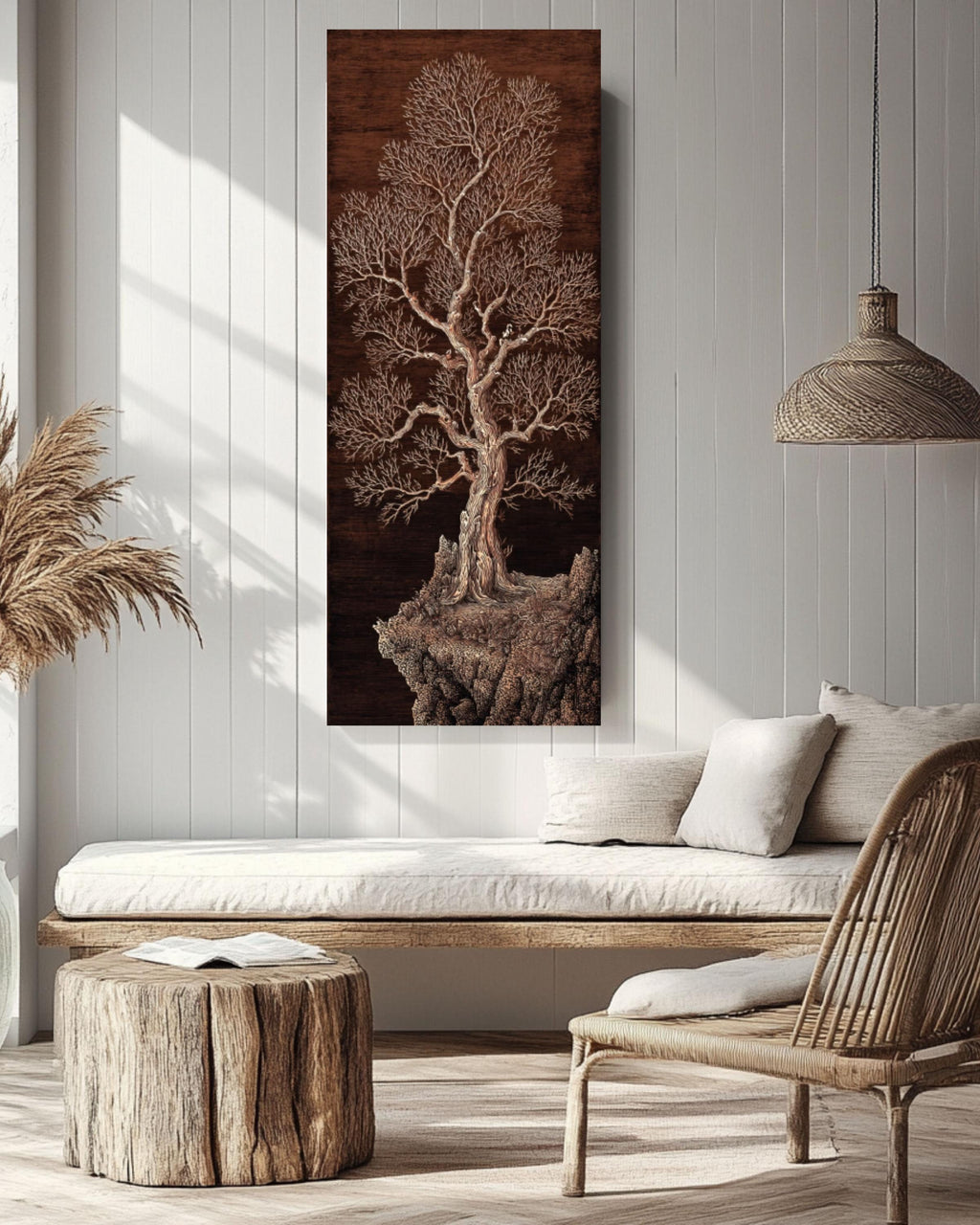 Minimal Tree Line Drawing: Asian-Inspired Rustic Modern Wall Art Canvas Wall Art – Modern Decor Print