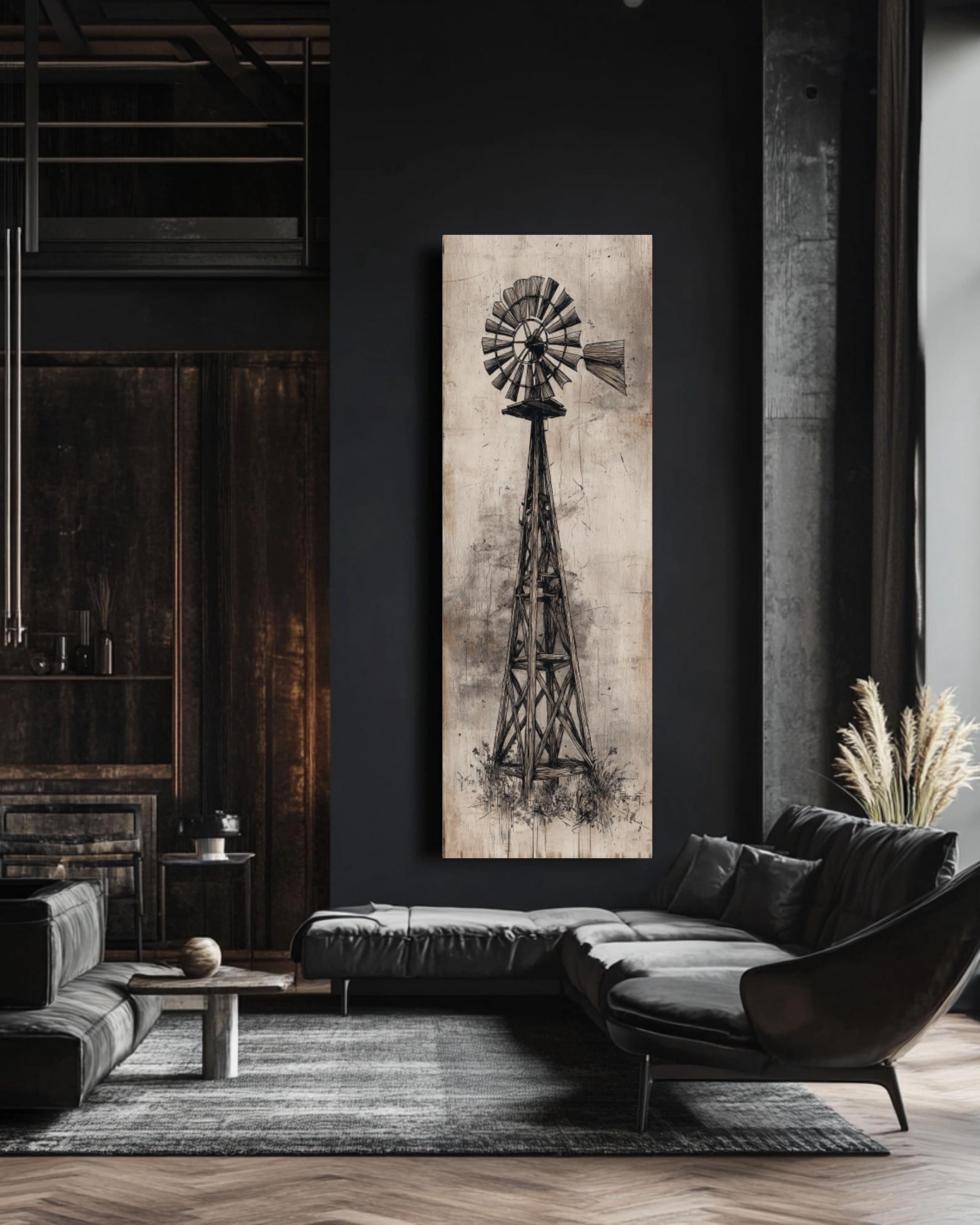 Vintage Texas Windmill Art Print: Rustic Barn Scene for home and office wall décor