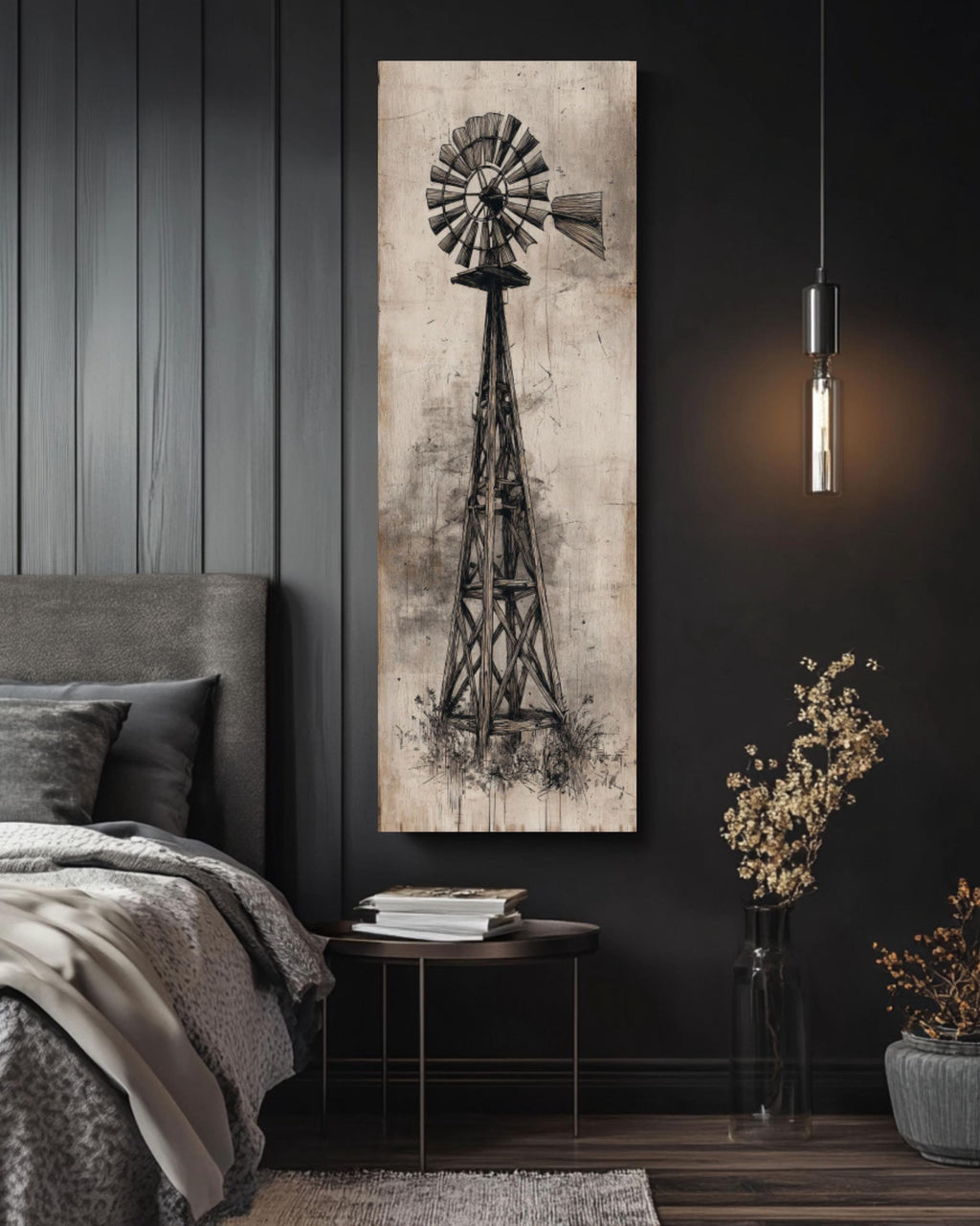 Vintage Texas Windmill Wall Art Print | Rustic Barn Scene Canvas