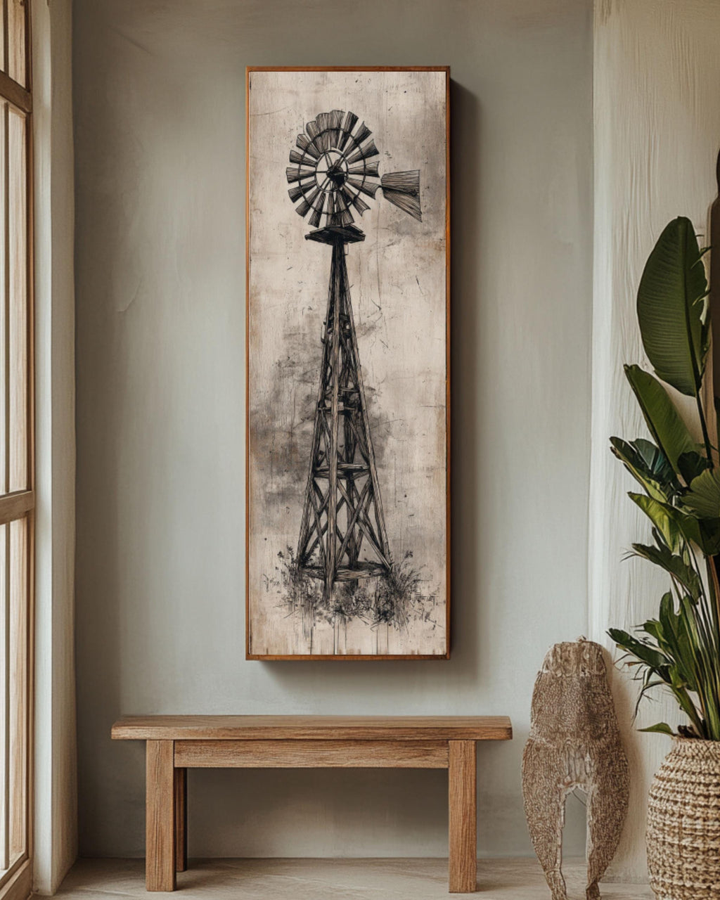 Vintage Texas Windmill Wall Art Print | Rustic Barn Scene Canvas