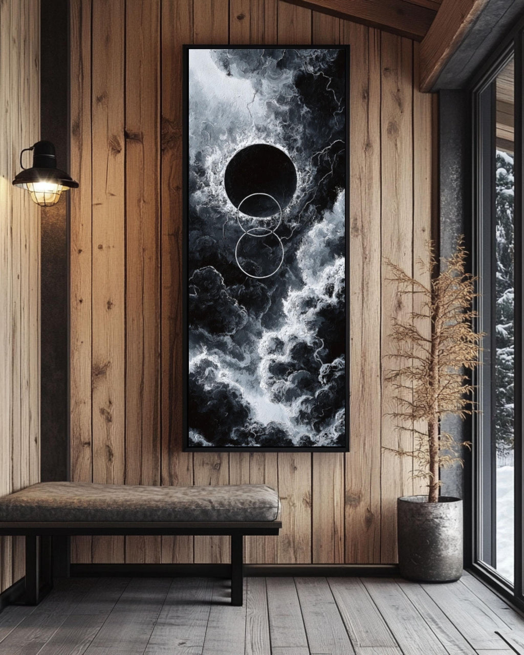 Black Hole Abstract Art Print: Dark Cosmic Oil Painting Style Canvas Wall Art – Modern Decor Print