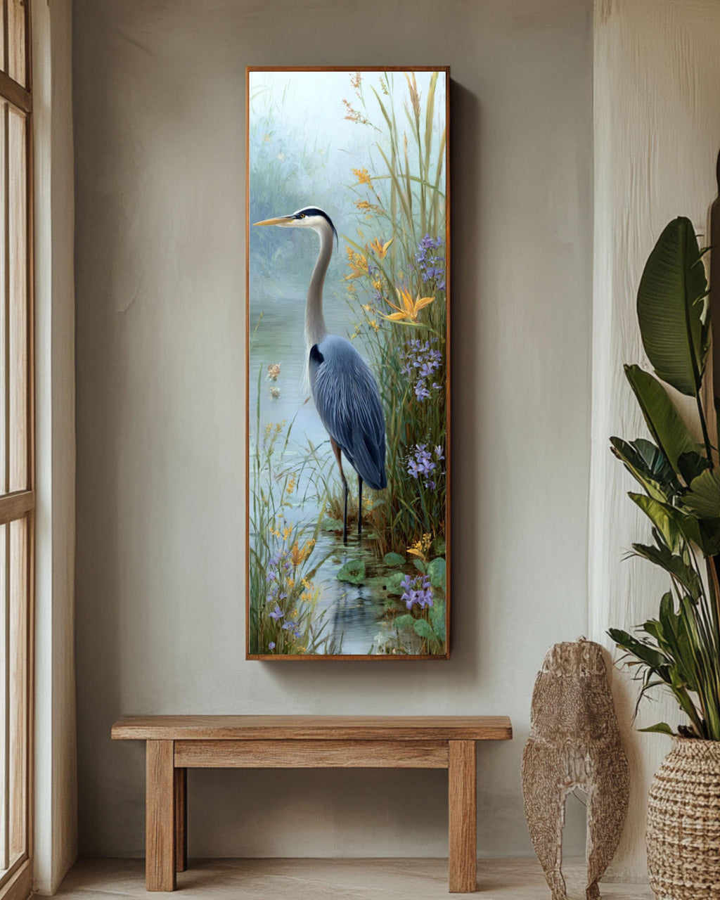 Blue Heron Art Print: Pastel Bird Portrait, Coastal Wall Decor Canvas Wall Art – Modern Decor Print
