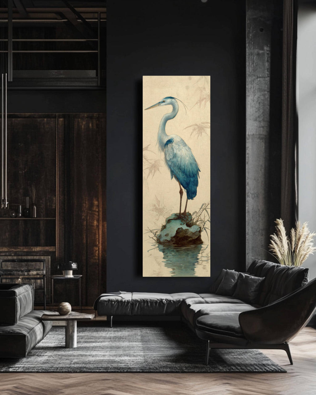 Blue Heron Japanese Art Print: Nature-Inspired Wall Decor Canvas Wall Art – Modern Decor Print