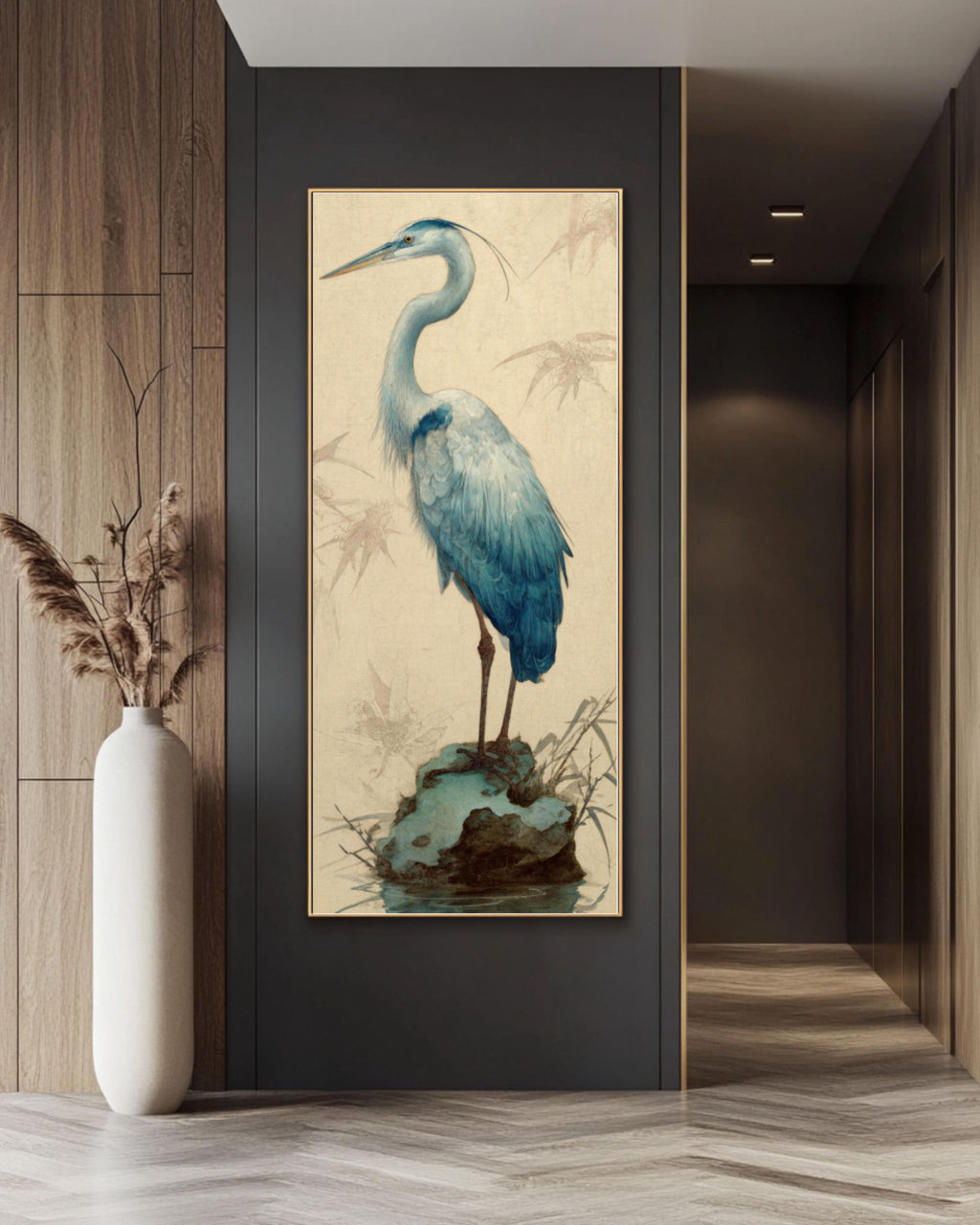 Blue Heron Japanese Art Print: Nature-Inspired Wall Decor Canvas Wall Art – Modern Decor Print