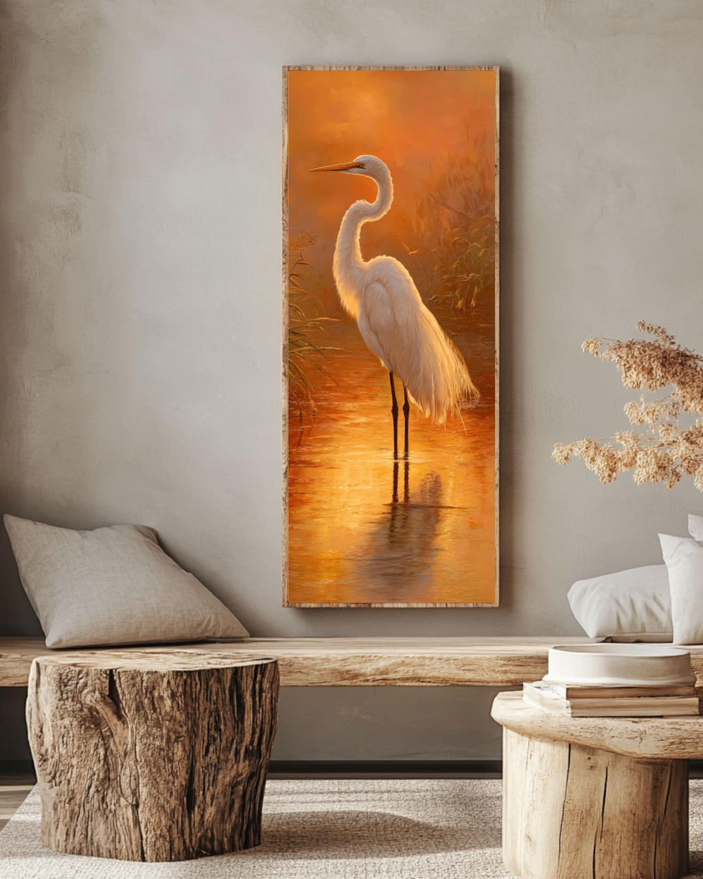 Egret at Golden Hour Print: Kinkade Style Nature Art Canvas Wall Art – Modern Decor Print