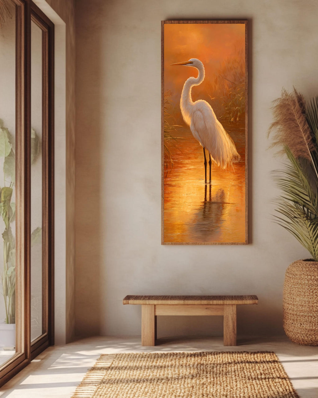 Egret at Golden Hour Print: Kinkade Style Nature Art Canvas Wall Art – Modern Decor Print