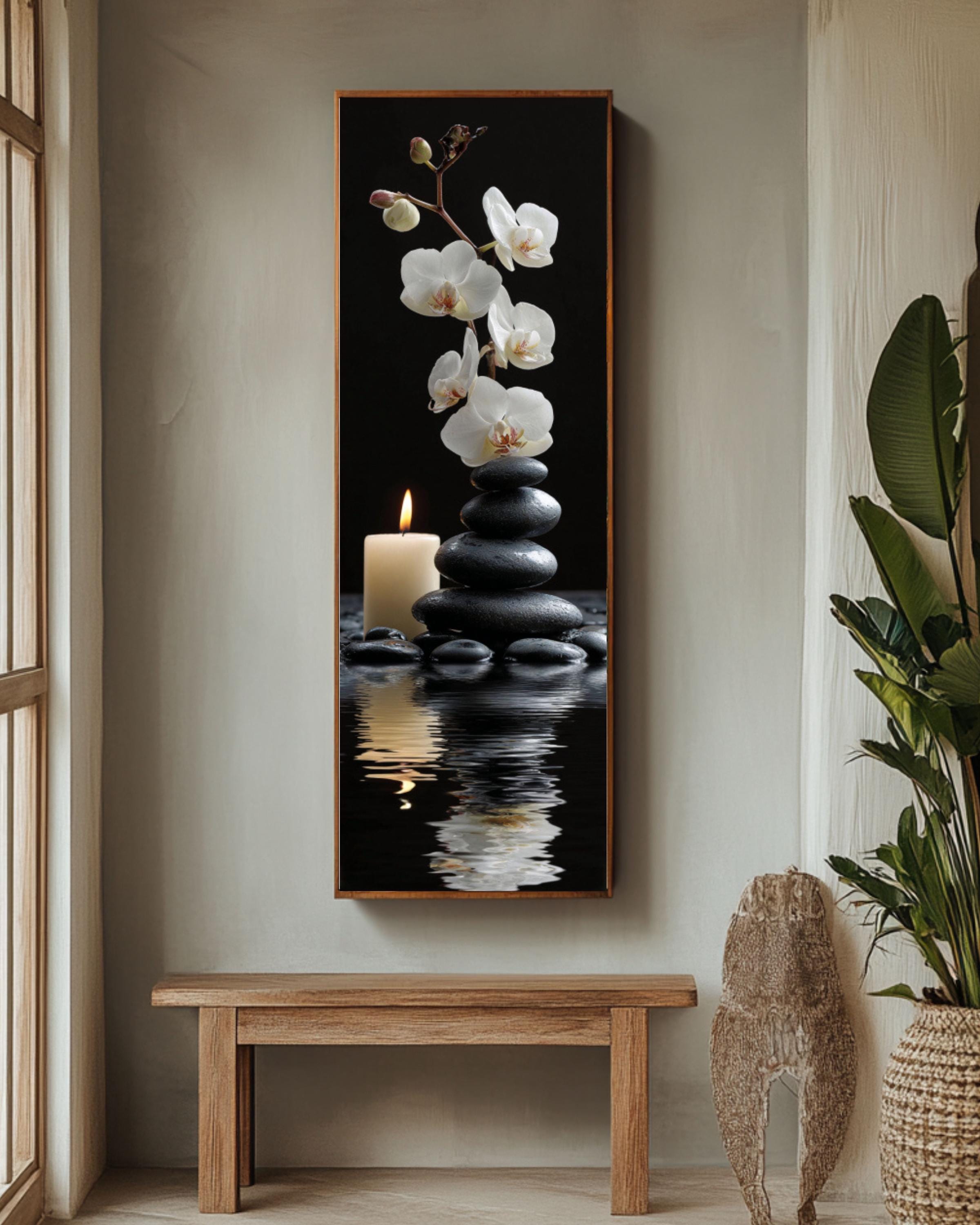 Zen Stones & Orchid Print: Tranquil Meditation Art Canvas Wall Art – Modern Decor Print