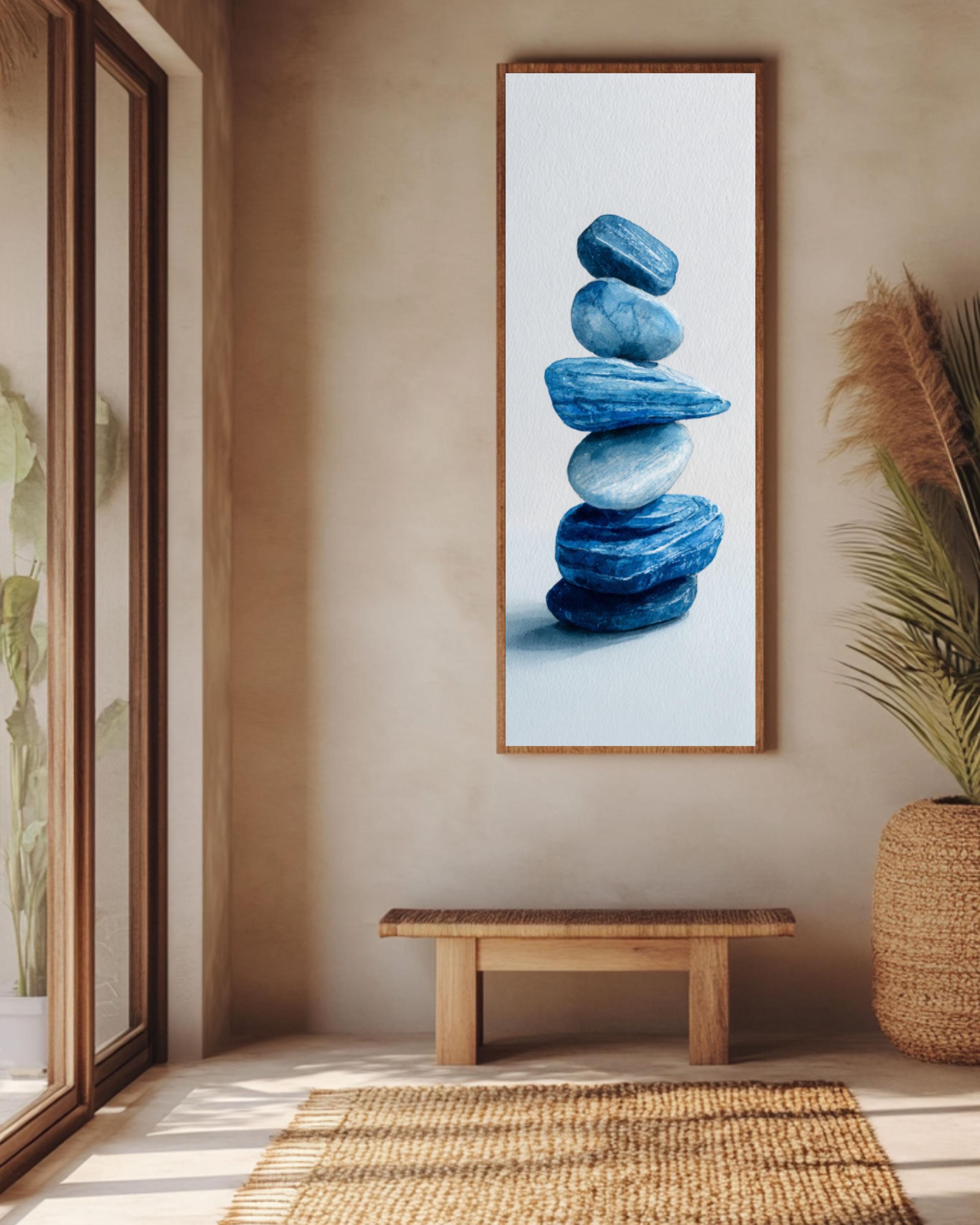 Stacked Stones Watercolor Art: Calming Zen Print for Meditation Canvas Wall Art – Modern Decor Print