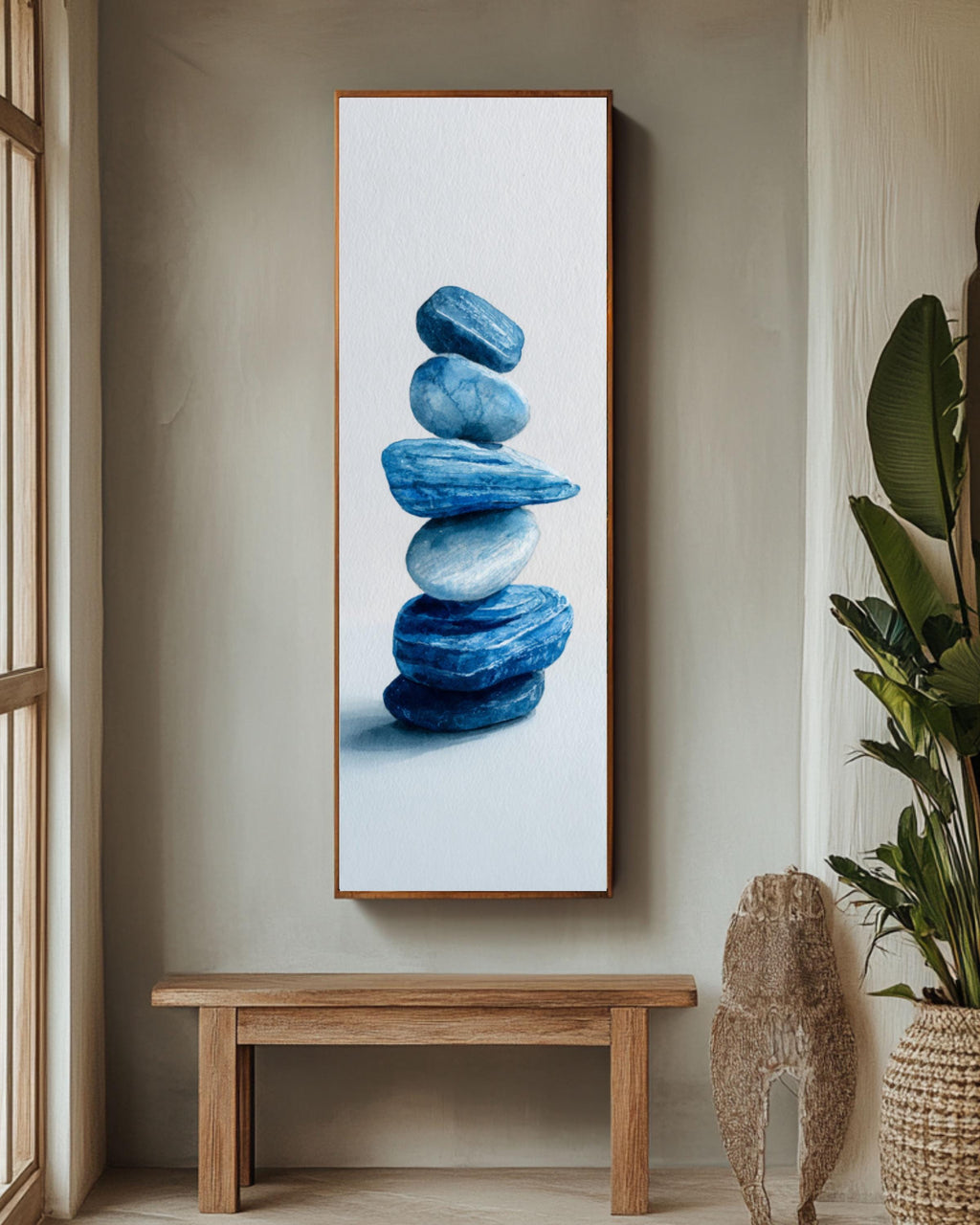 Stacked Stones Watercolor Art: Calming Zen Print for Meditation Canvas Wall Art – Modern Decor Print