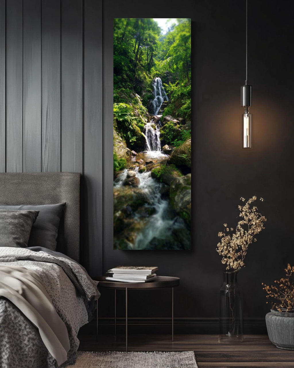 Waterfall Forest Photo Print: Lush Greenery, Calming Nature Wall Art Canvas Wall Art – Modern Decor Print