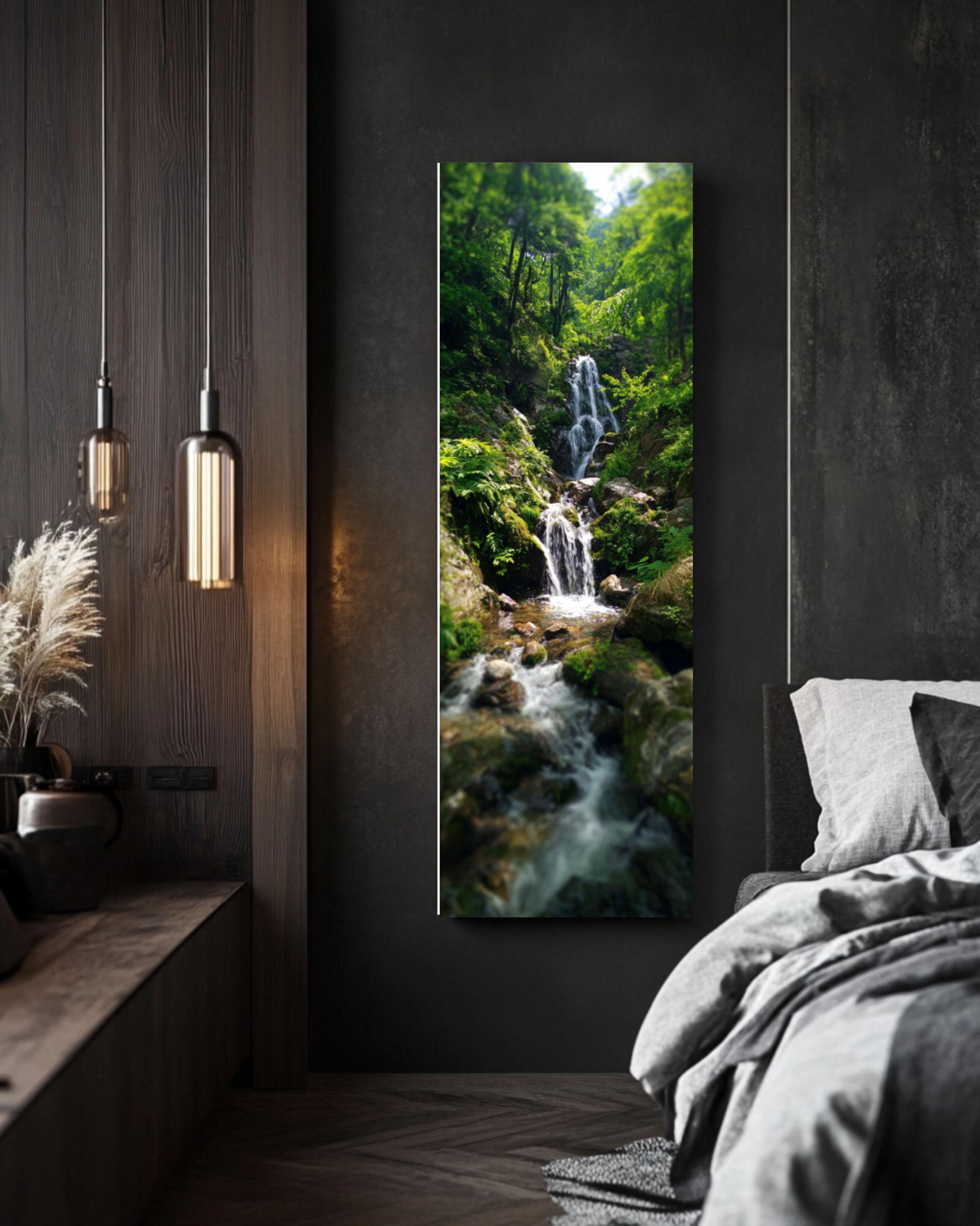 Waterfall Forest Photo Print: Lush Greenery, Calming Nature Wall Art Canvas Wall Art – Modern Decor Print