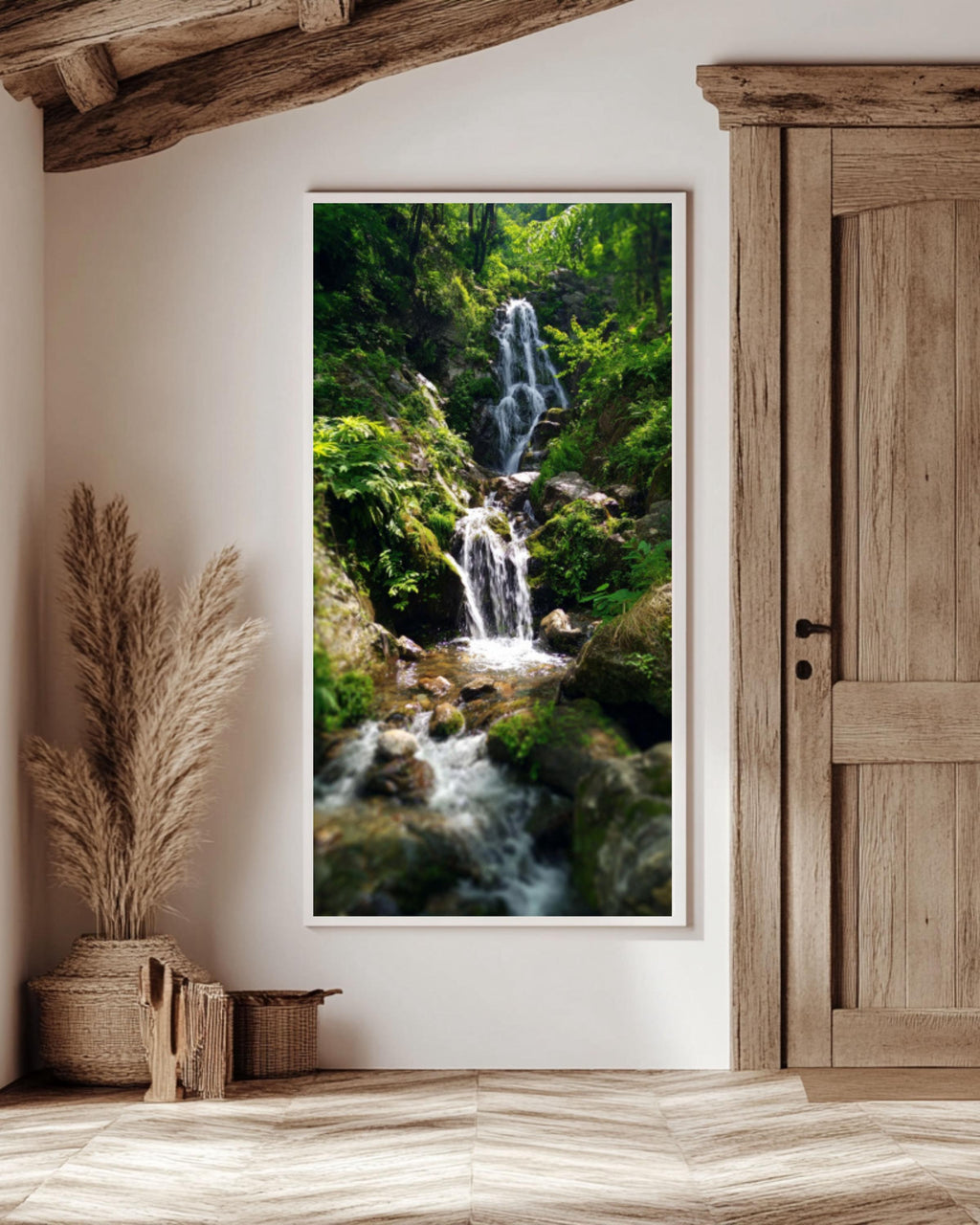 Waterfall Forest Photo Print: Lush Greenery, Calming Nature Wall Art Canvas Wall Art – Modern Decor Print