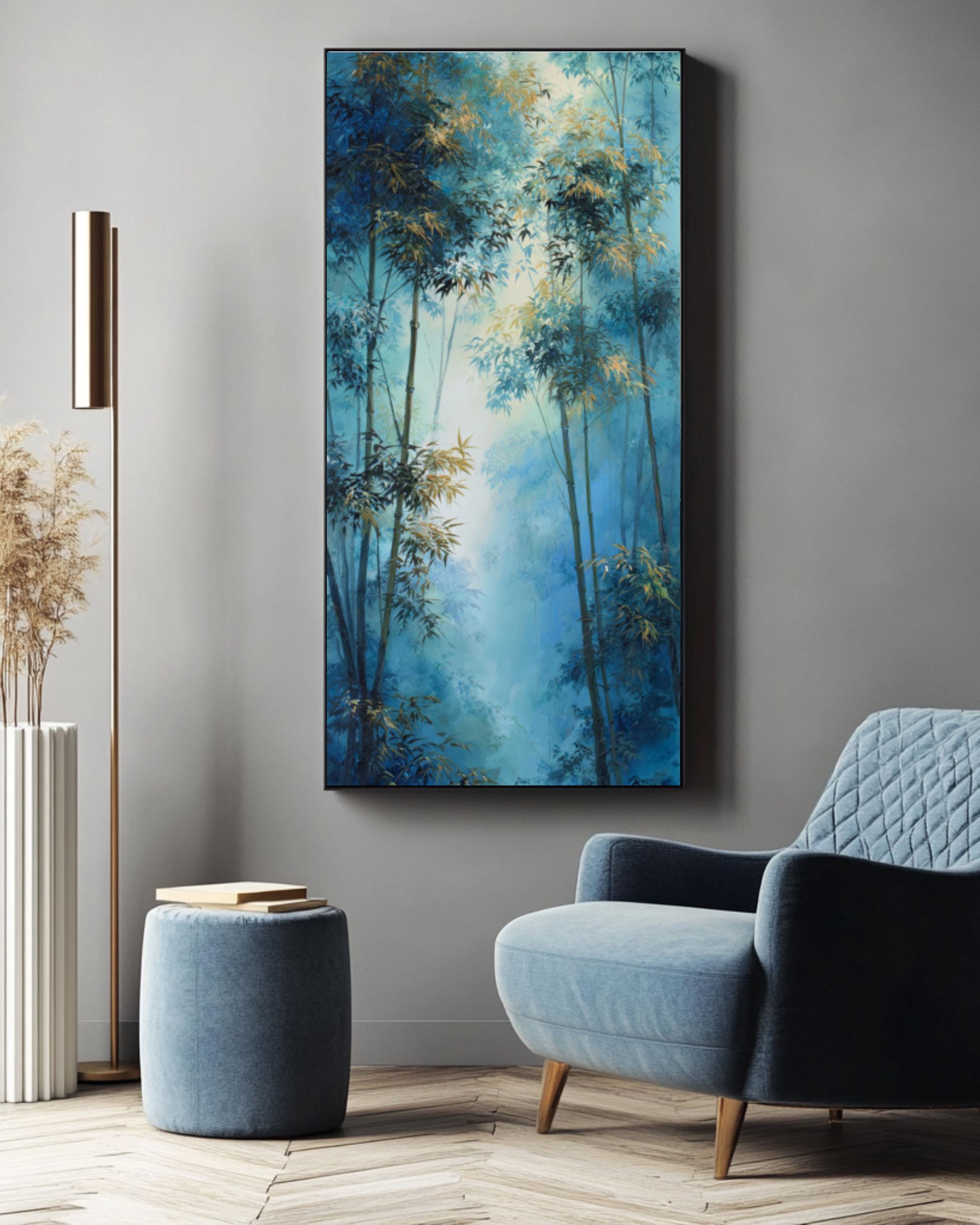 Bamboo Forest Oil Painting: Chinese Ink Landscape, Ethereal Wall Art Canvas Wall Art – Modern Decor Print
