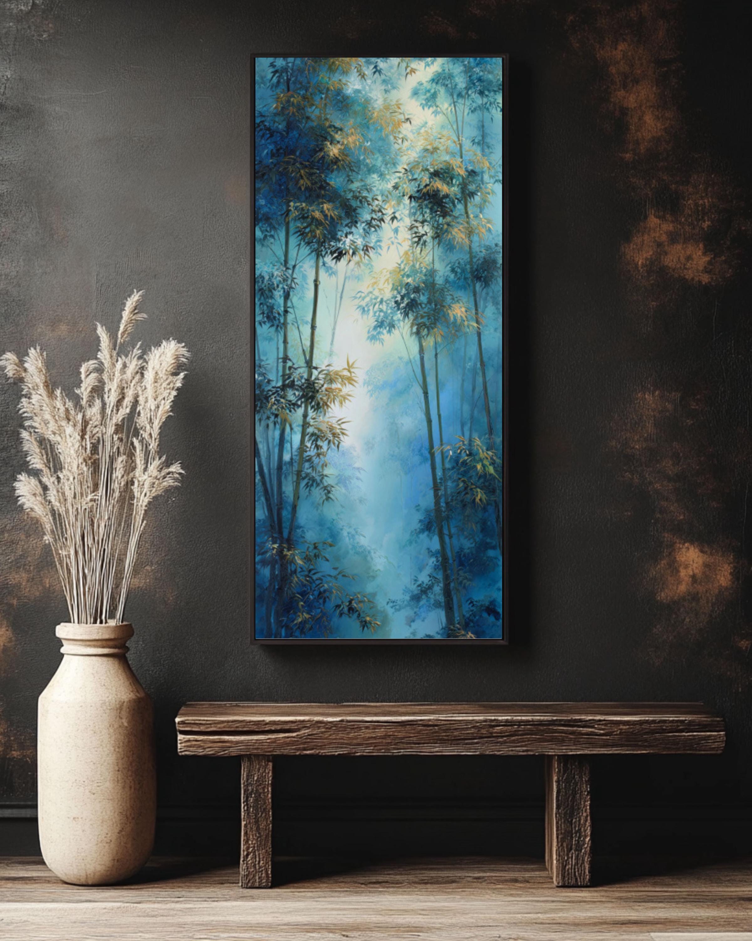 Bamboo Forest Oil Painting: Chinese Ink Landscape, Ethereal Wall Art Canvas Wall Art – Modern Decor Print
