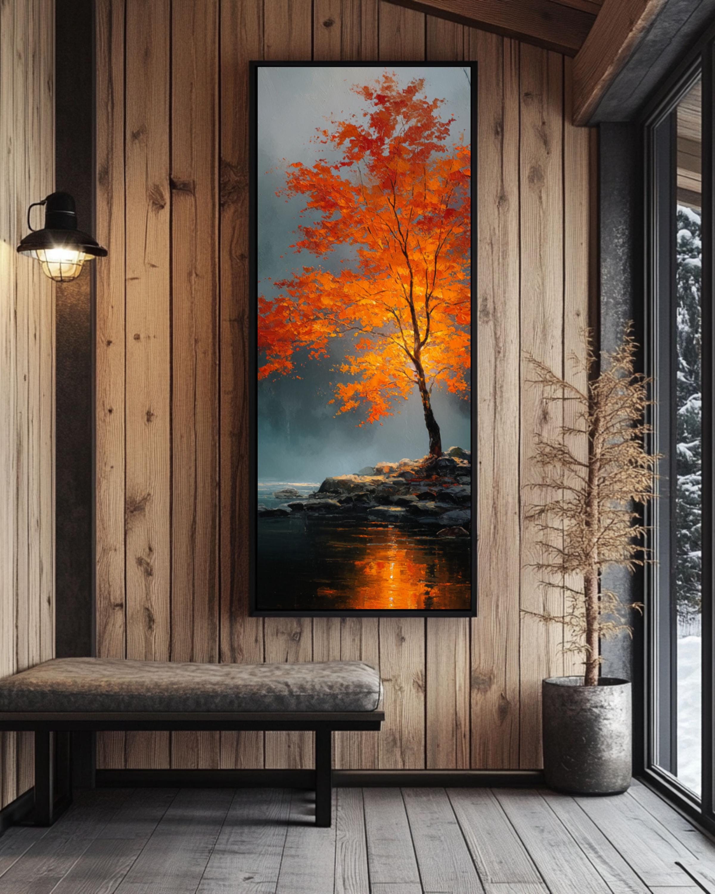 Majestic Autumn Tree Art: Moody Gothic Landscape, Fantasy Oil Painting Canvas Wall Art – Modern Decor Print