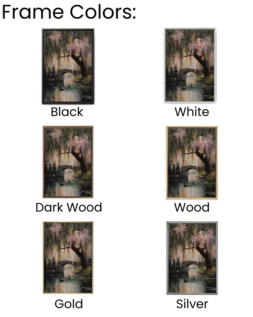 Monet Style Willow Tree Pond Art: Vintage Floral Oil Painting Canvas Wall Art – Modern Decor Print