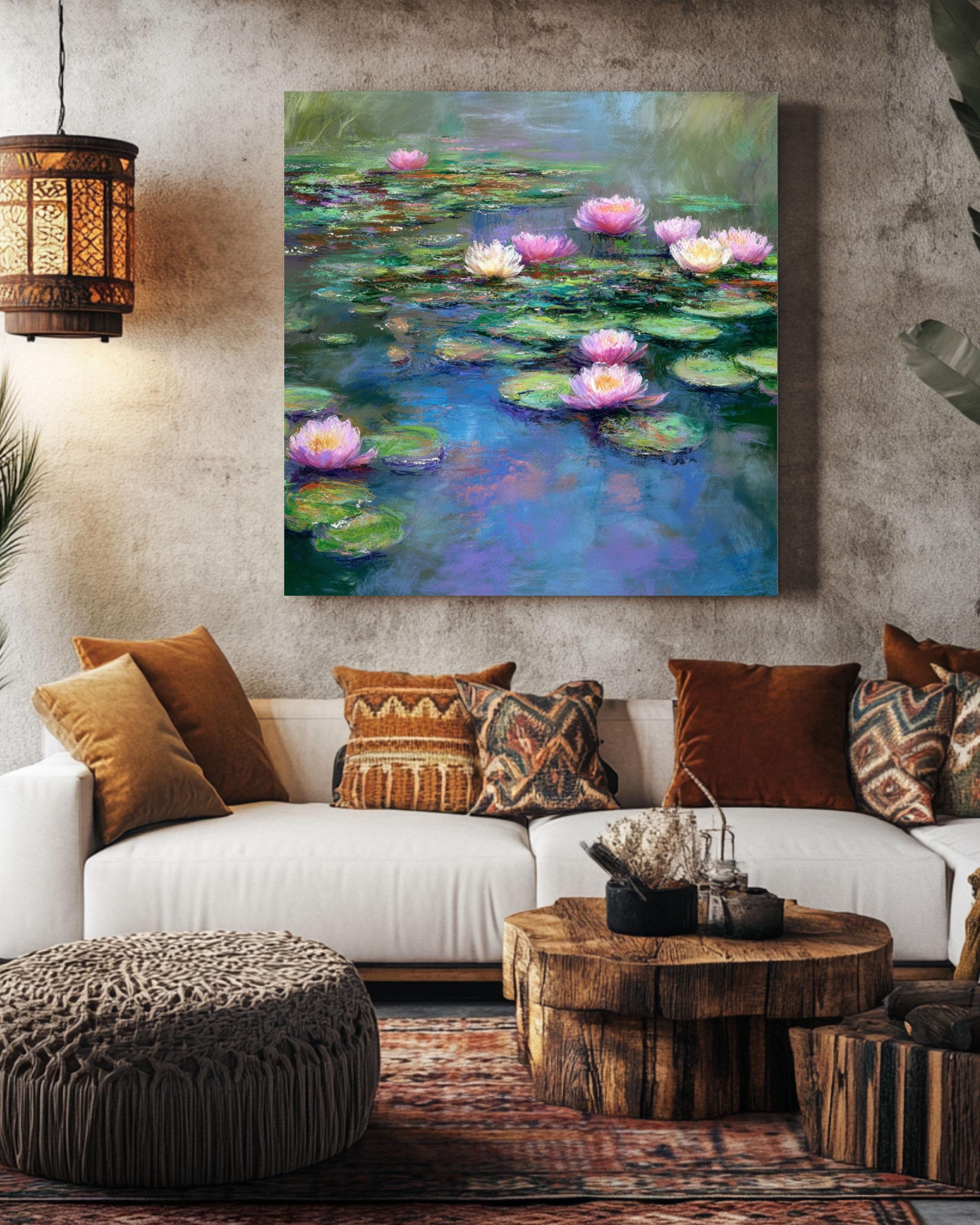 Monet Water Lilies Art Print: Pastel Impressionist Wall Decor Canvas Wall Art – Modern Decor Print