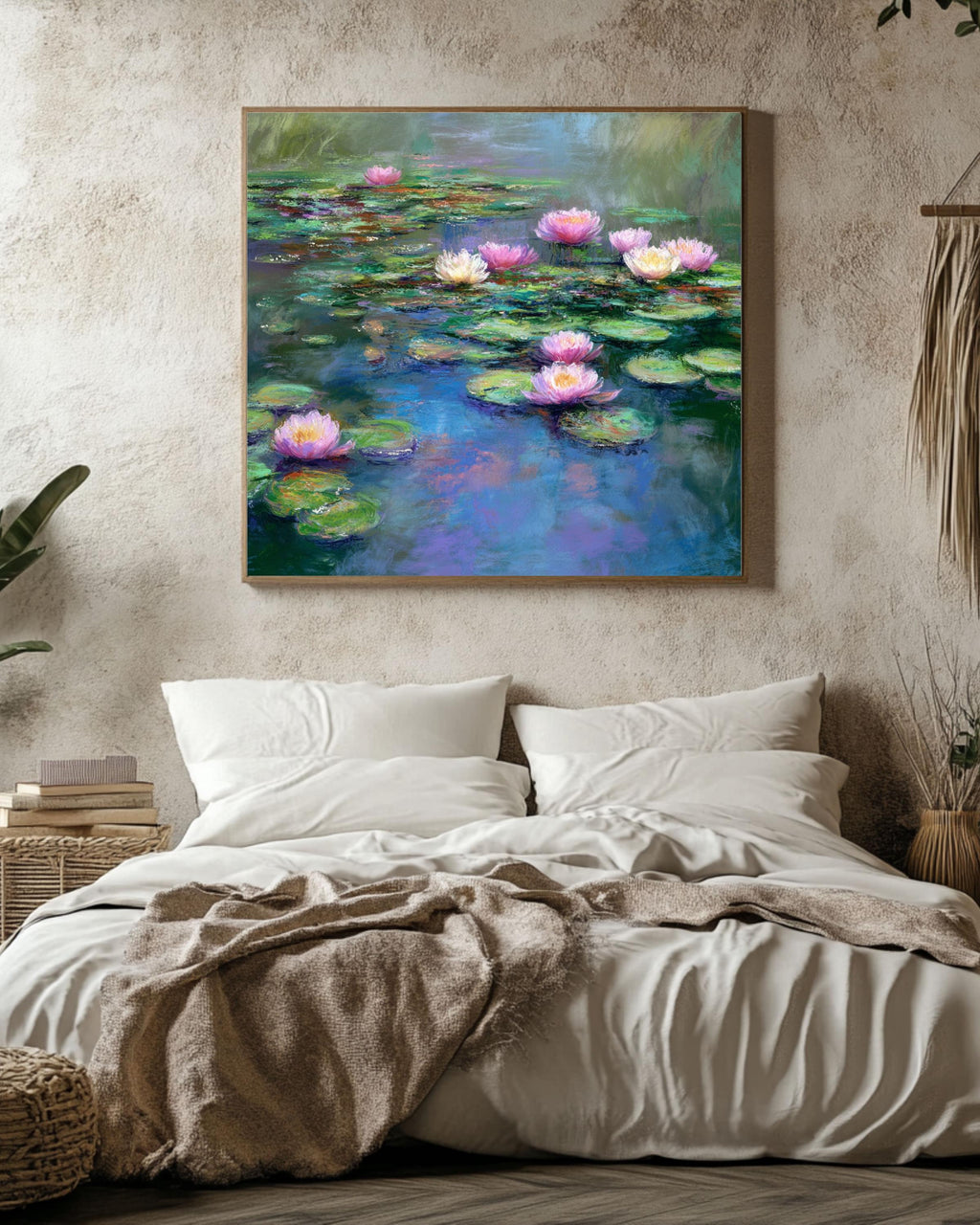 Monet Water Lilies Art Print: Pastel Impressionist Wall Decor Canvas Wall Art – Modern Decor Print