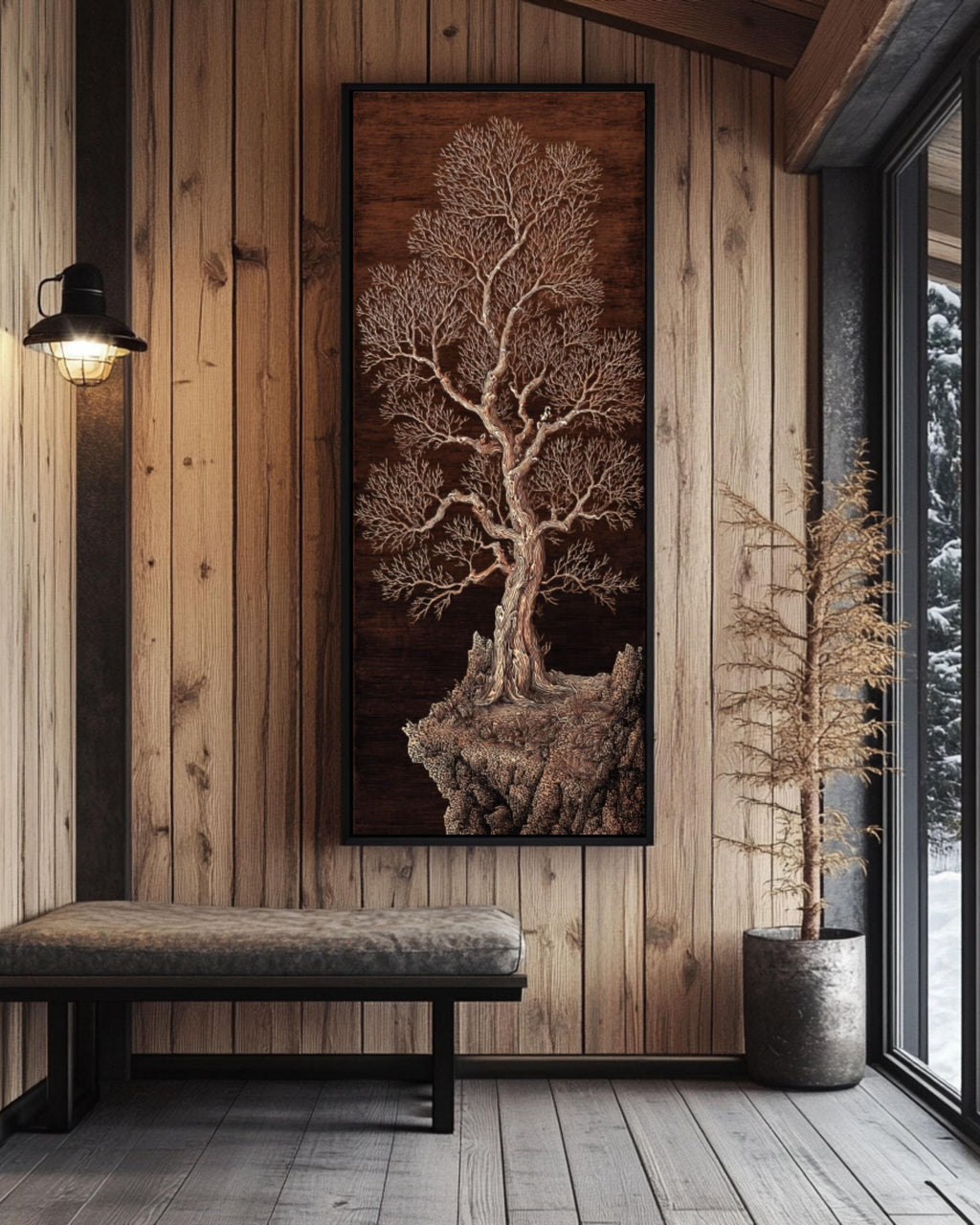 Minimal Tree Line Drawing: Asian-Inspired Rustic Modern Wall Art Canvas Wall Art – Modern Decor Print