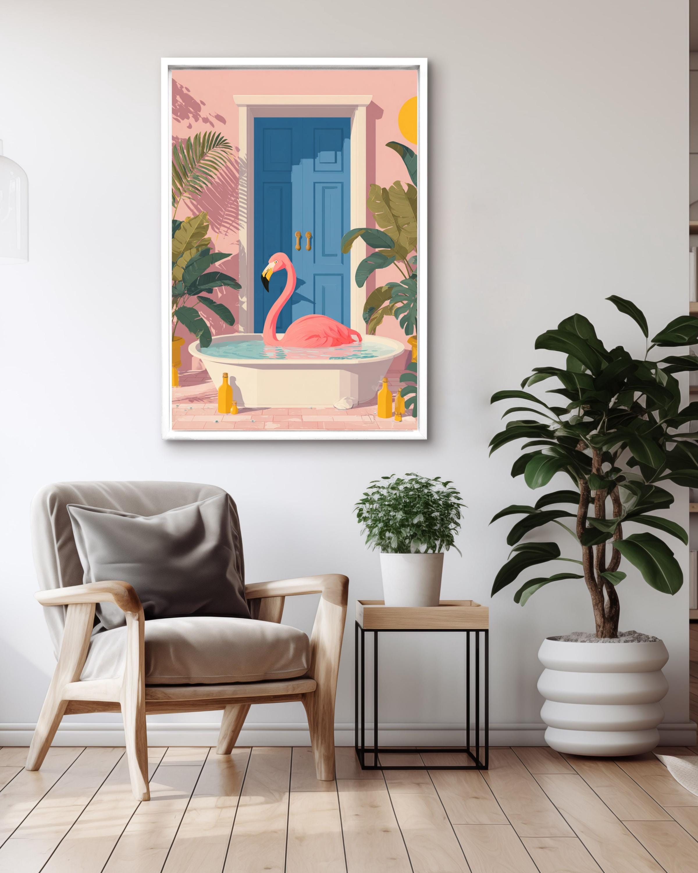 Matisse Flamingo Bath Art: Pastel Tropical Bathroom Decor Canvas Wall Art – Modern Decor Print