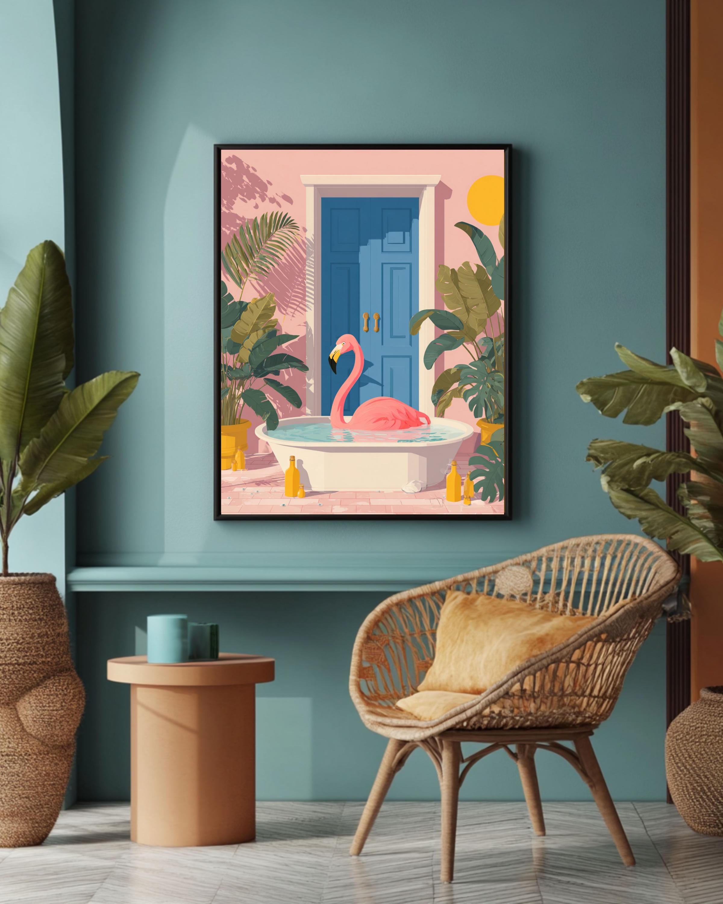 Matisse Flamingo Bath Art: Pastel Tropical Bathroom Decor Canvas Wall Art – Modern Decor Print