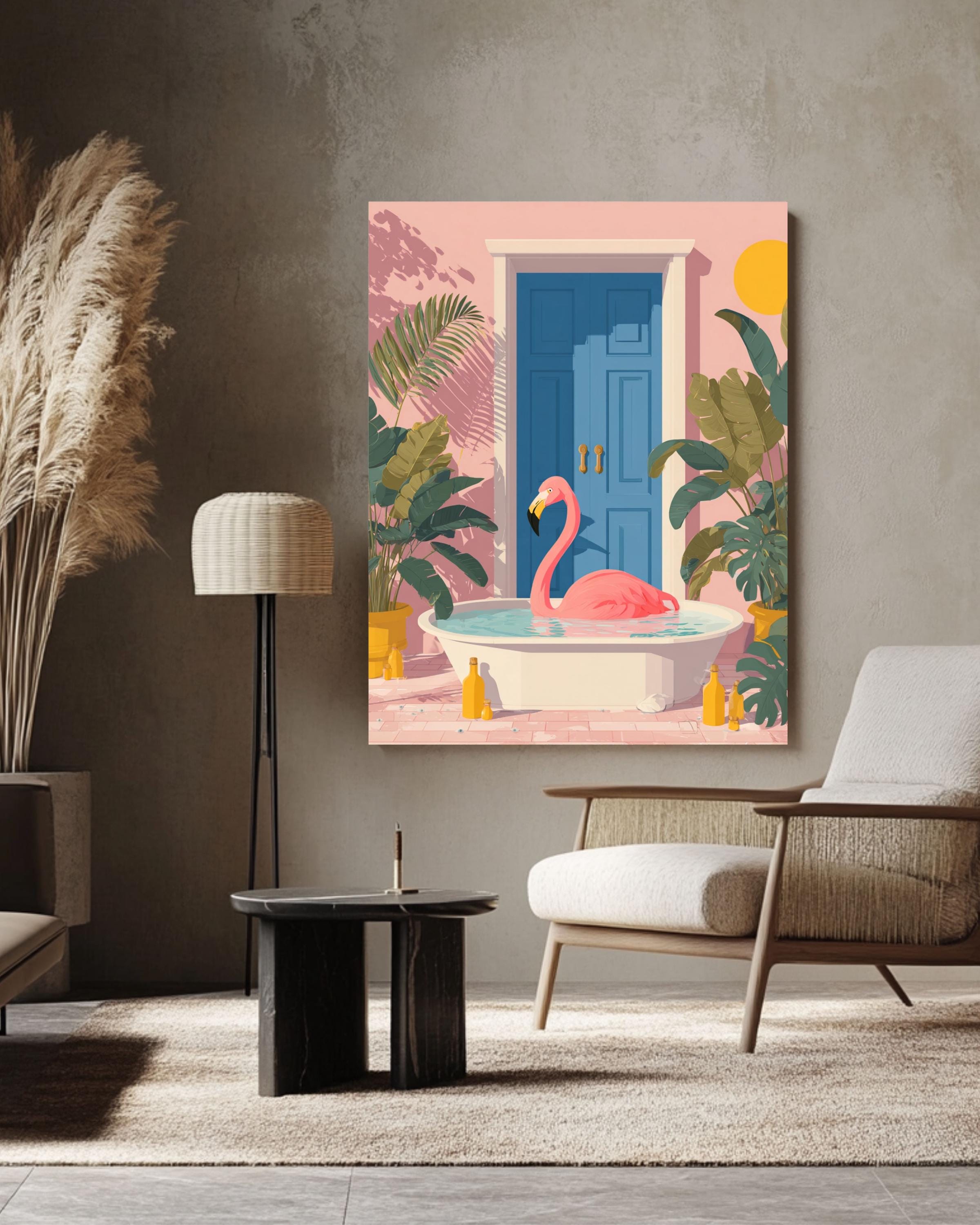 Matisse Flamingo Bath Art: Pastel Tropical Bathroom Decor Canvas Wall Art – Modern Decor Print