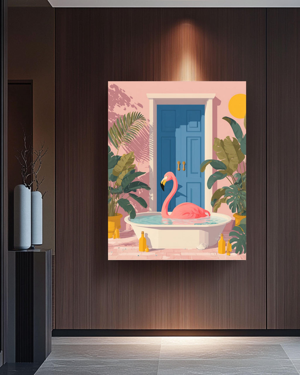 Matisse Flamingo Bath Art: Pastel Tropical Bathroom Decor Canvas Wall Art – Modern Decor Print