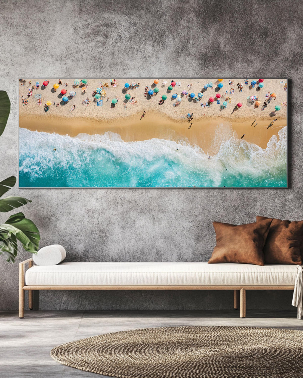 Aerial Beach Scene Art: Coastal Canvas Wall Decor with Turquoise Waves Canvas Wall Art – Modern Decor Print