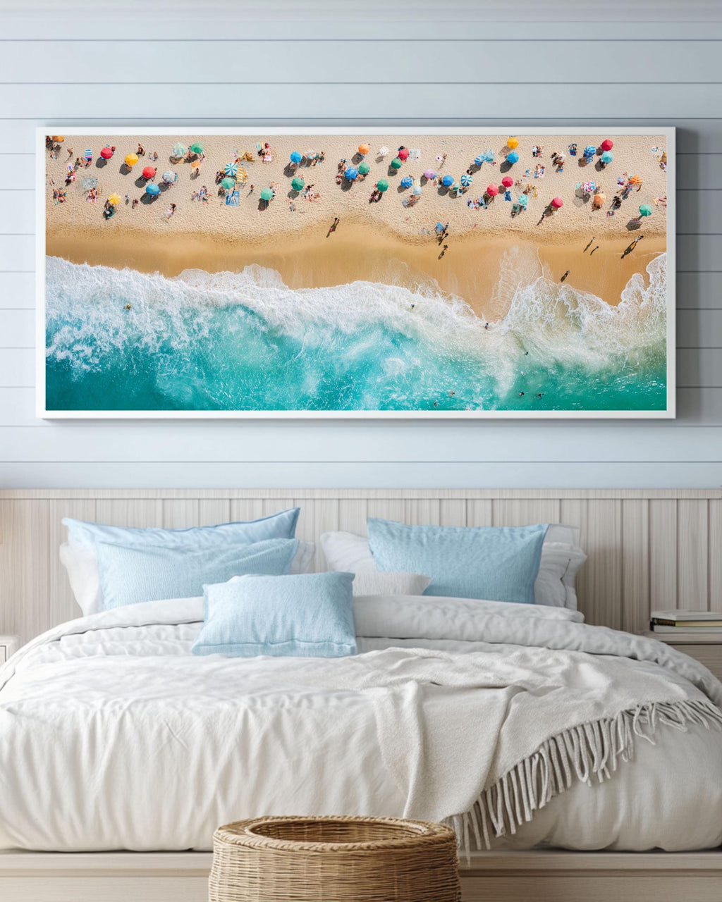 Aerial Beach Scene Art: Coastal Canvas Wall Decor with Turquoise Waves Canvas Wall Art – Modern Decor Print