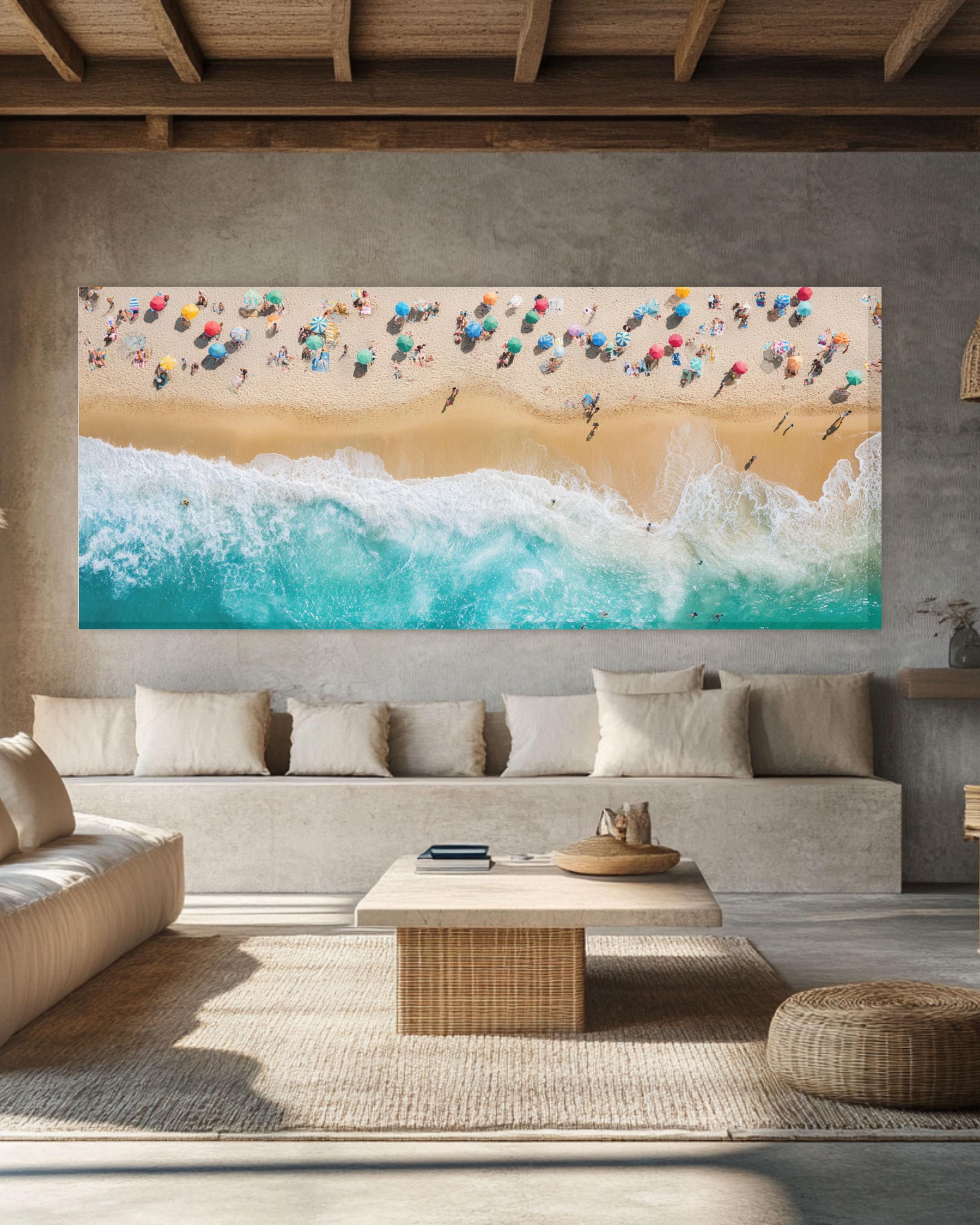 Aerial Beach Scene Art: Coastal Canvas Wall Decor with Turquoise Waves Canvas Wall Art – Modern Decor Print