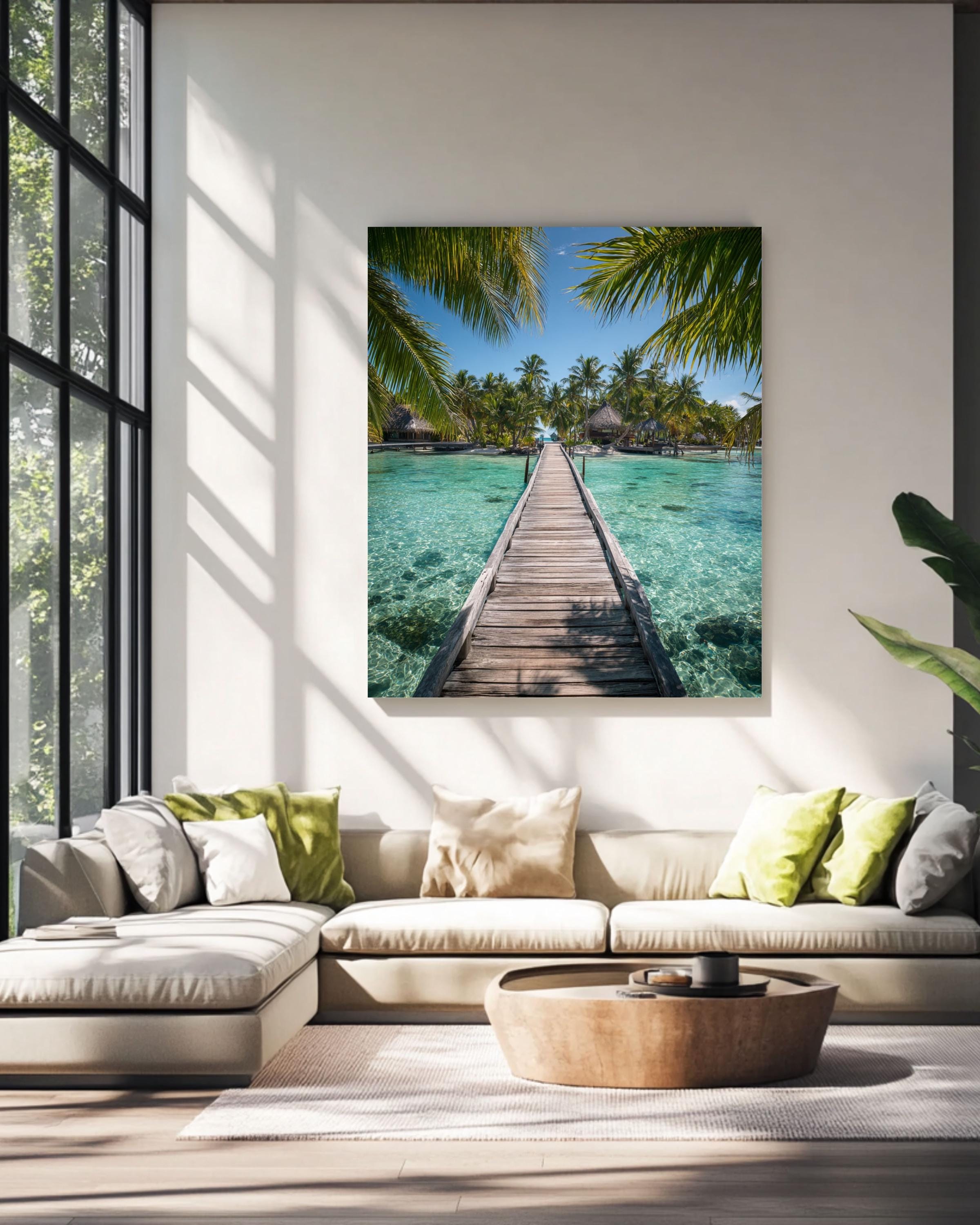 Tropical Island Bridge Photo: Coastal Palm Leaf Wall Art Canvas Wall Art – Modern Decor Print