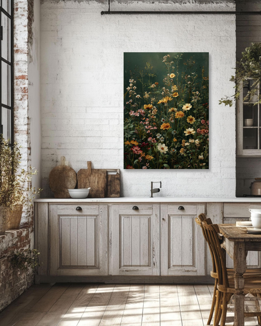 Vintage Wildflower Meadow Print: Muted Botanical Wall Art Canvas Wall Art – Modern Decor Print