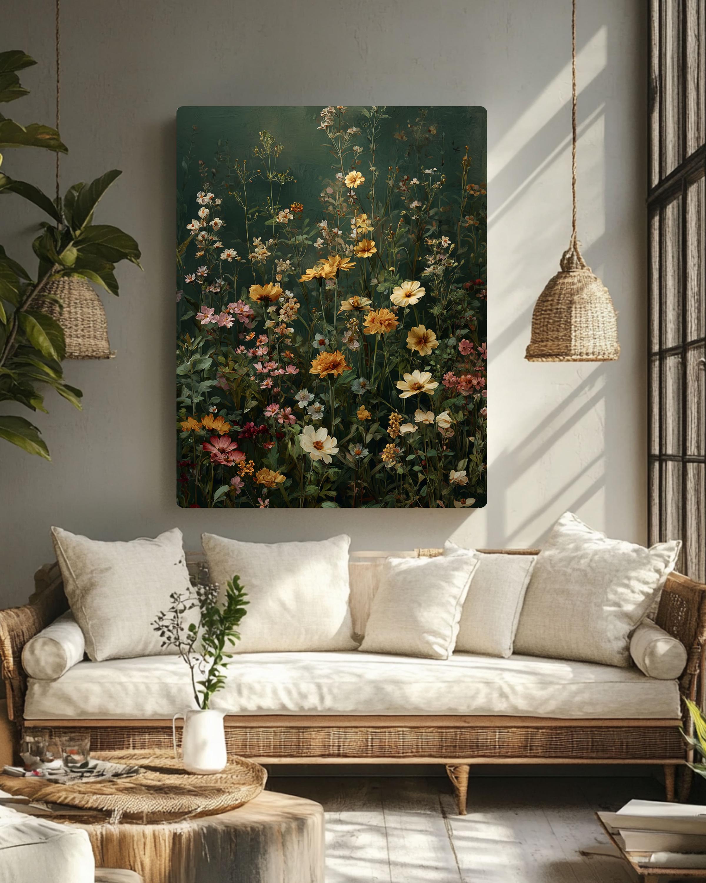 Vintage Wildflower Meadow Print: Muted Botanical Wall Art Canvas Wall Art – Modern Decor Print