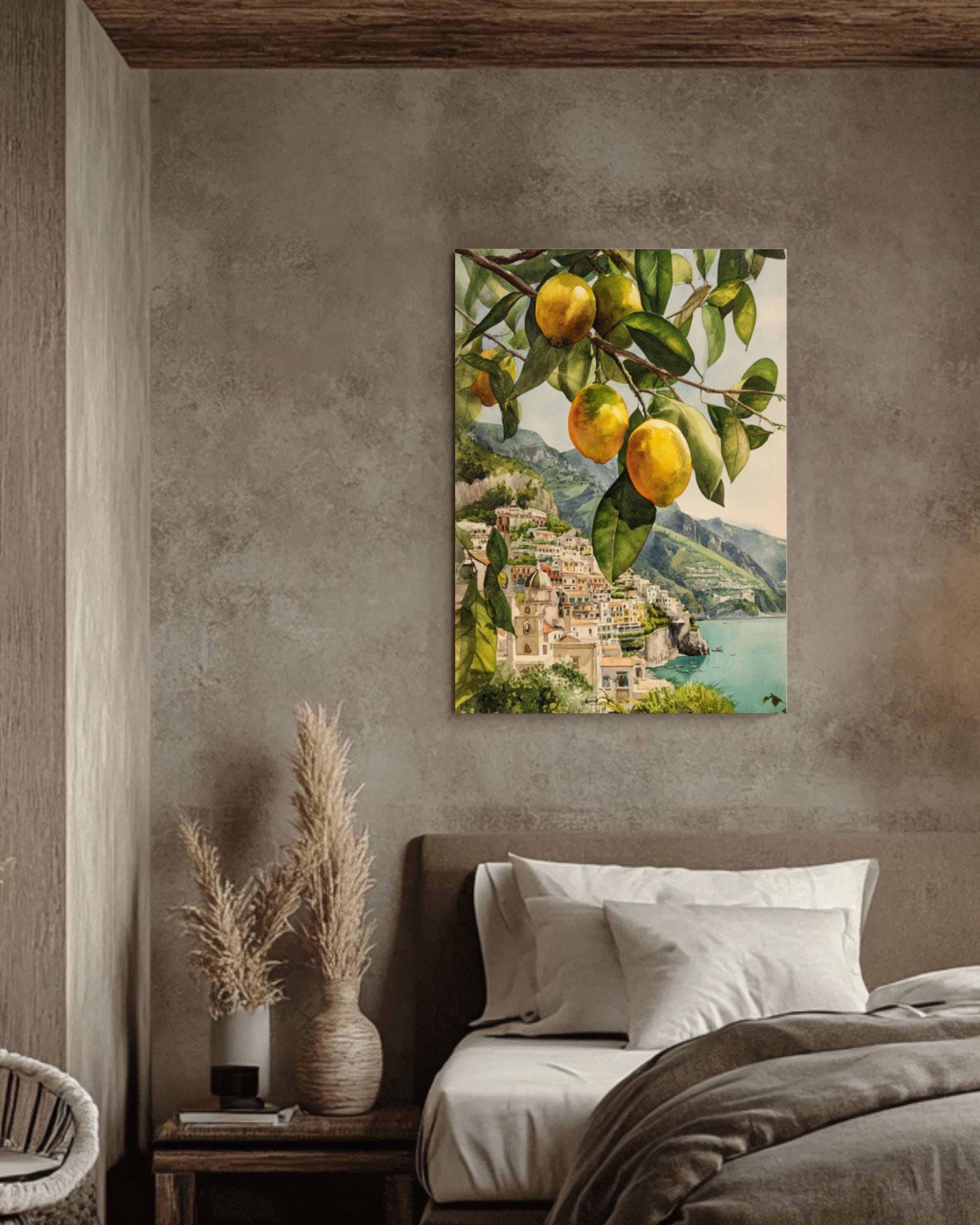 Amalfi Coast Lemon Tree Print: Italian Coastal Art, Ocean View Canvas Wall Art – Modern Decor Print