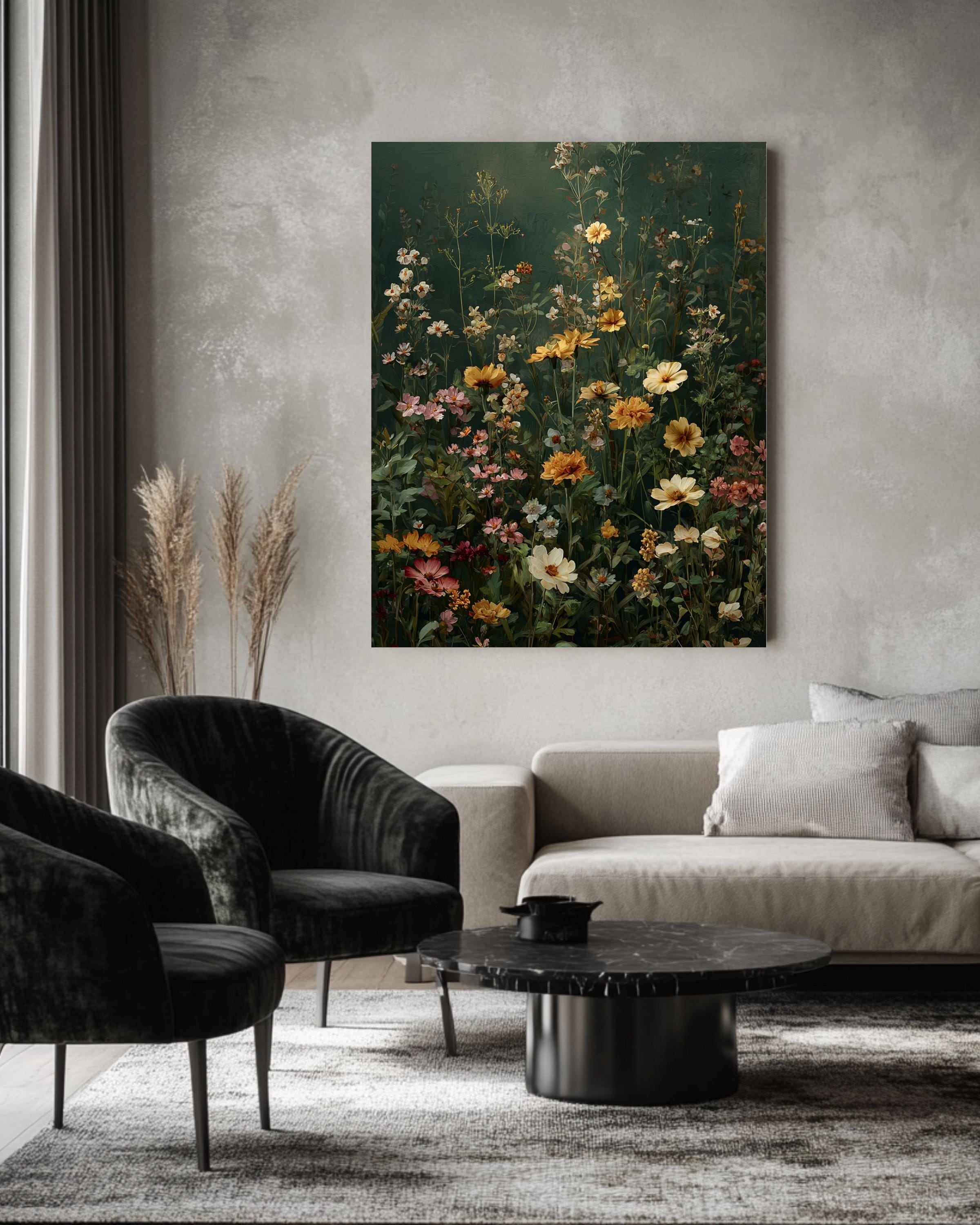 Vintage Wildflower Meadow Print: Muted Botanical Wall Art Canvas Wall Art – Modern Decor Print