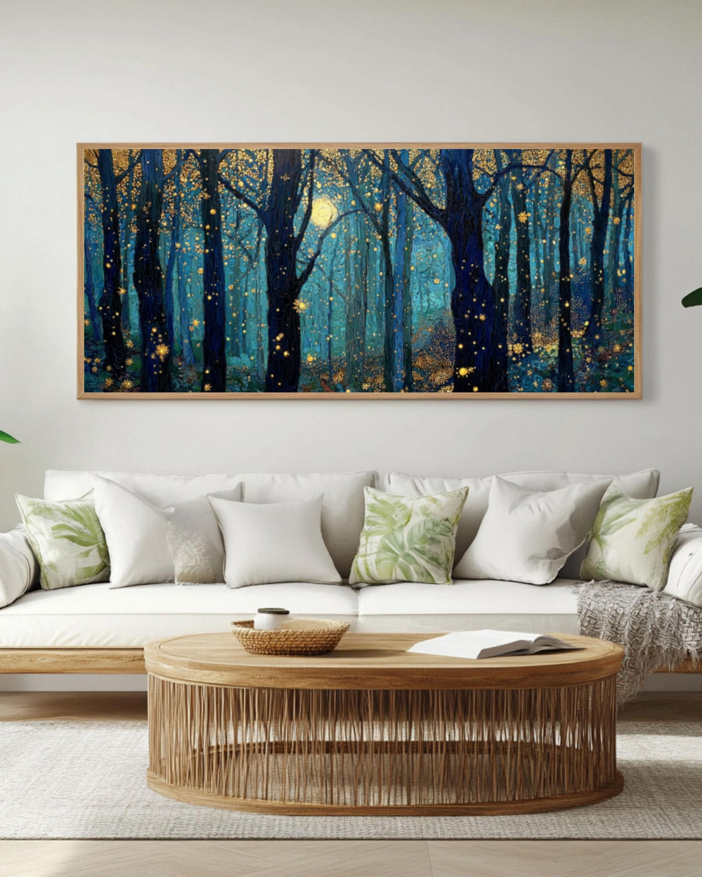 Moonlight Forest Canvas Art: Klimt & Payne Style, Gold Stars Canvas Wall Art – Modern Decor Print
