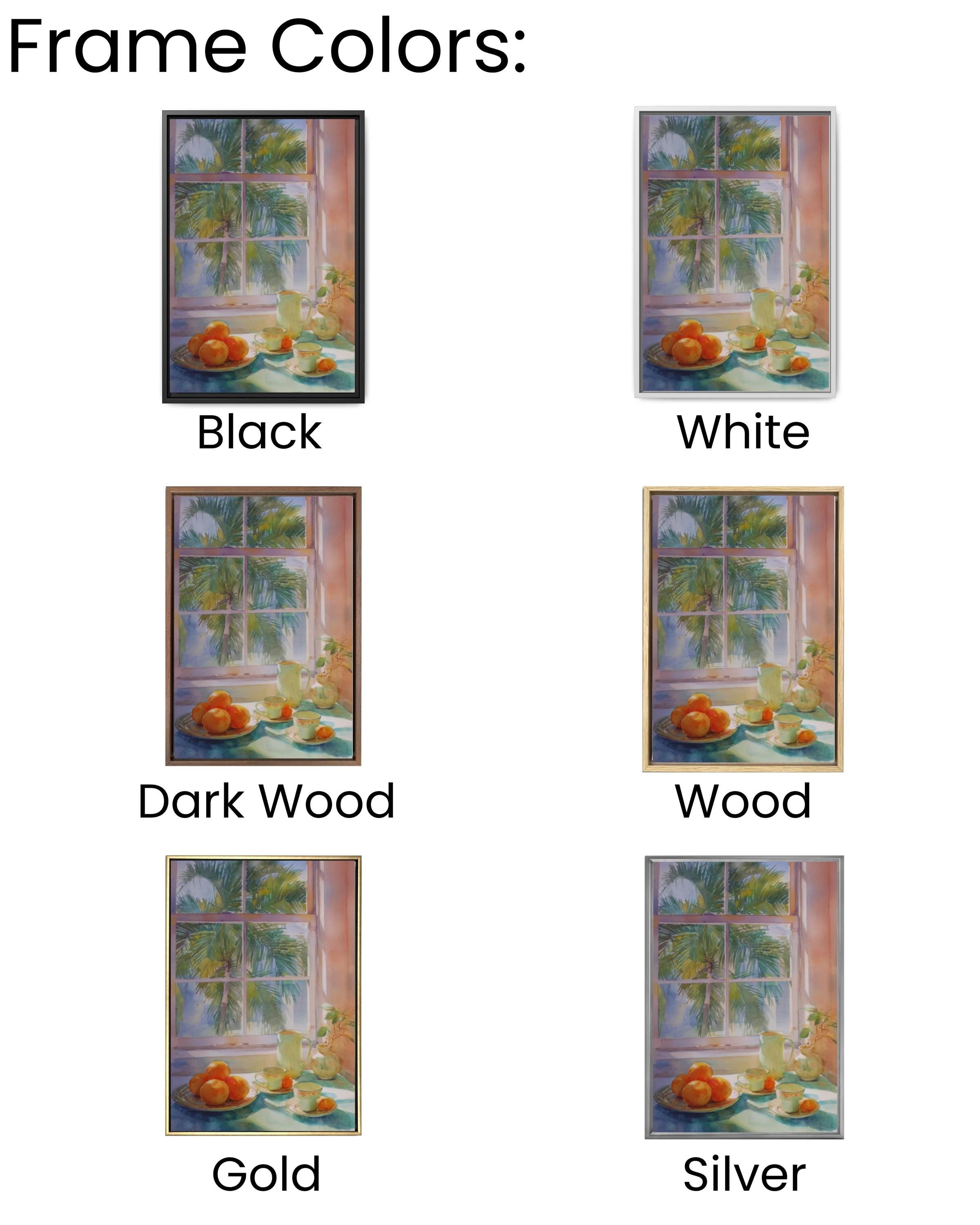Pastel Kitchen Wall Art | Oranges Teacups & Palm Tree Window Print