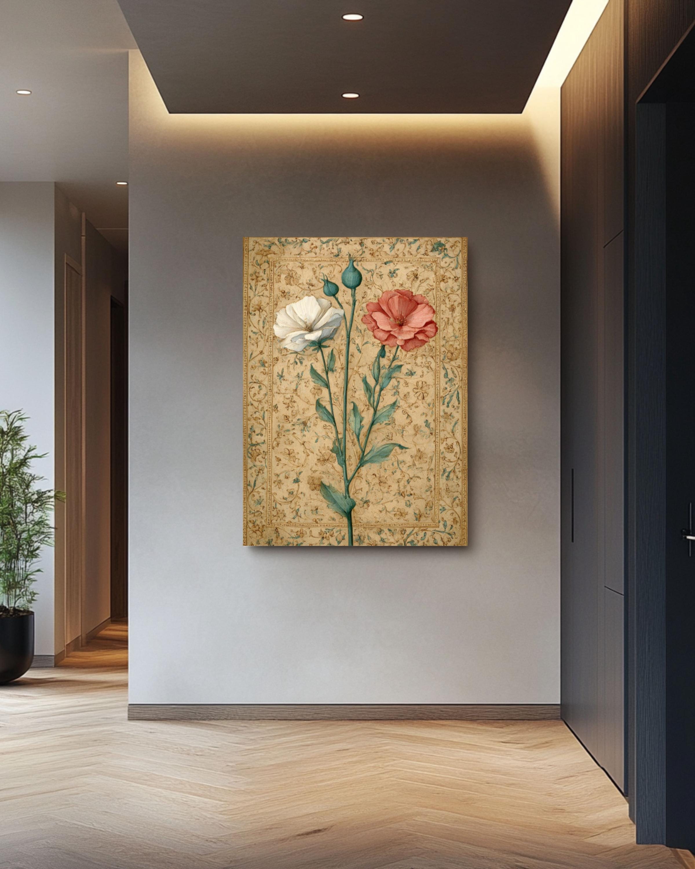 Renaissance Floral Art Print: Illuminated Manuscript Style Canvas Wall Art – Modern Decor Print