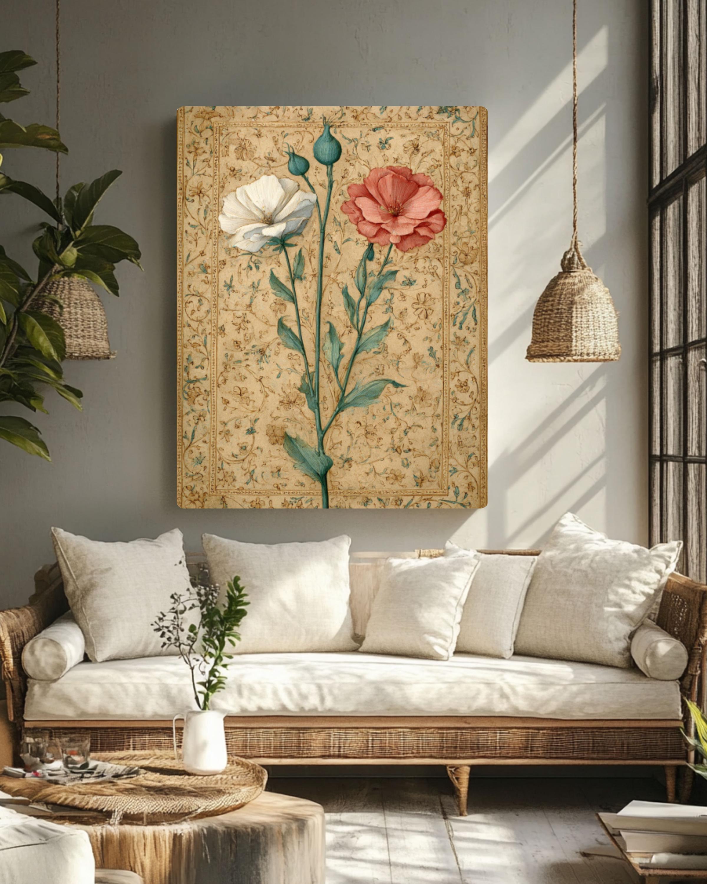 Renaissance Floral Art Print: Illuminated Manuscript Style Canvas Wall Art – Modern Decor Print