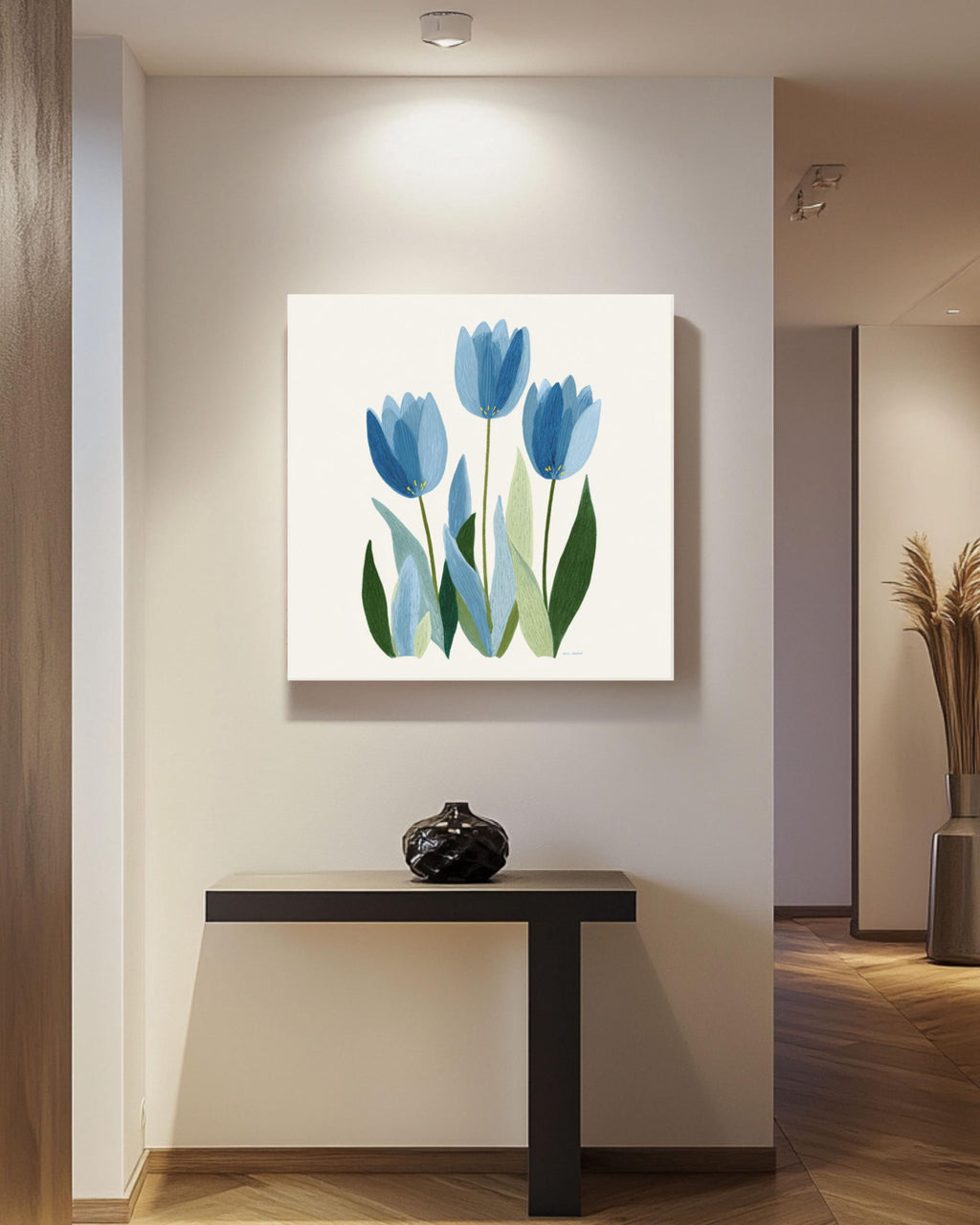 Blue Tulips Botanical Wall Art | Painterly Floral Canvas Print