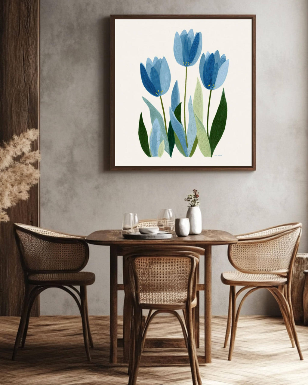 Blue Tulips Botanical Wall Art | Painterly Floral Canvas Print