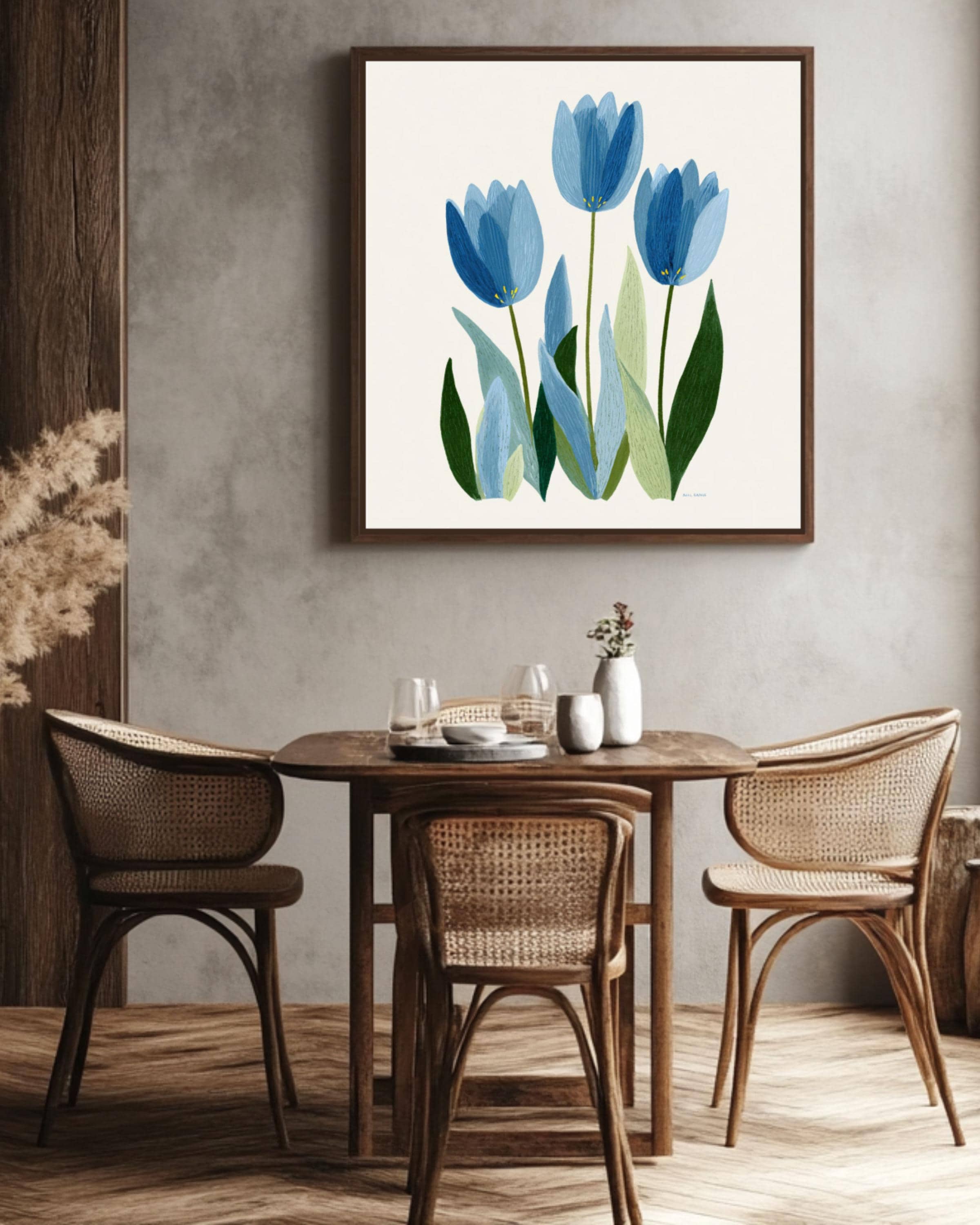 Blue Tulips Botanical Wall Art | Painterly Floral Canvas Print