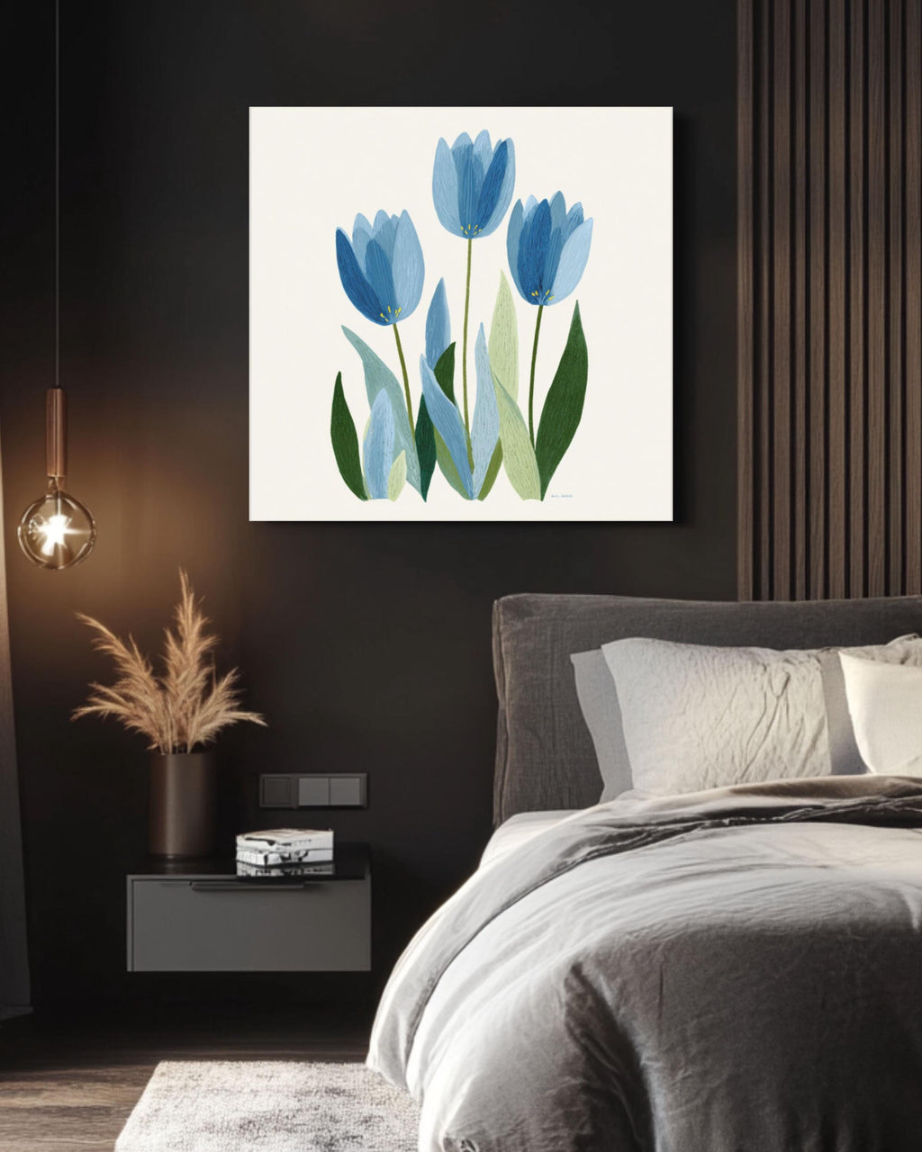 Blue Tulips Botanical Wall Art | Painterly Floral Canvas Print