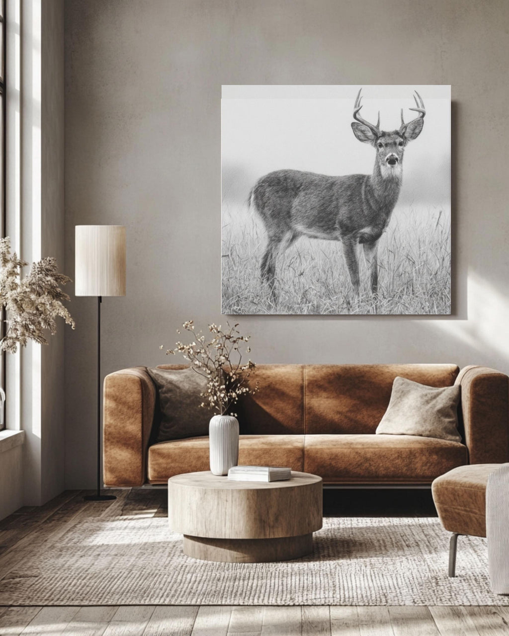 White-Tailed Deer Pencil Wall Art | Rustic Wildlife Canvas Print