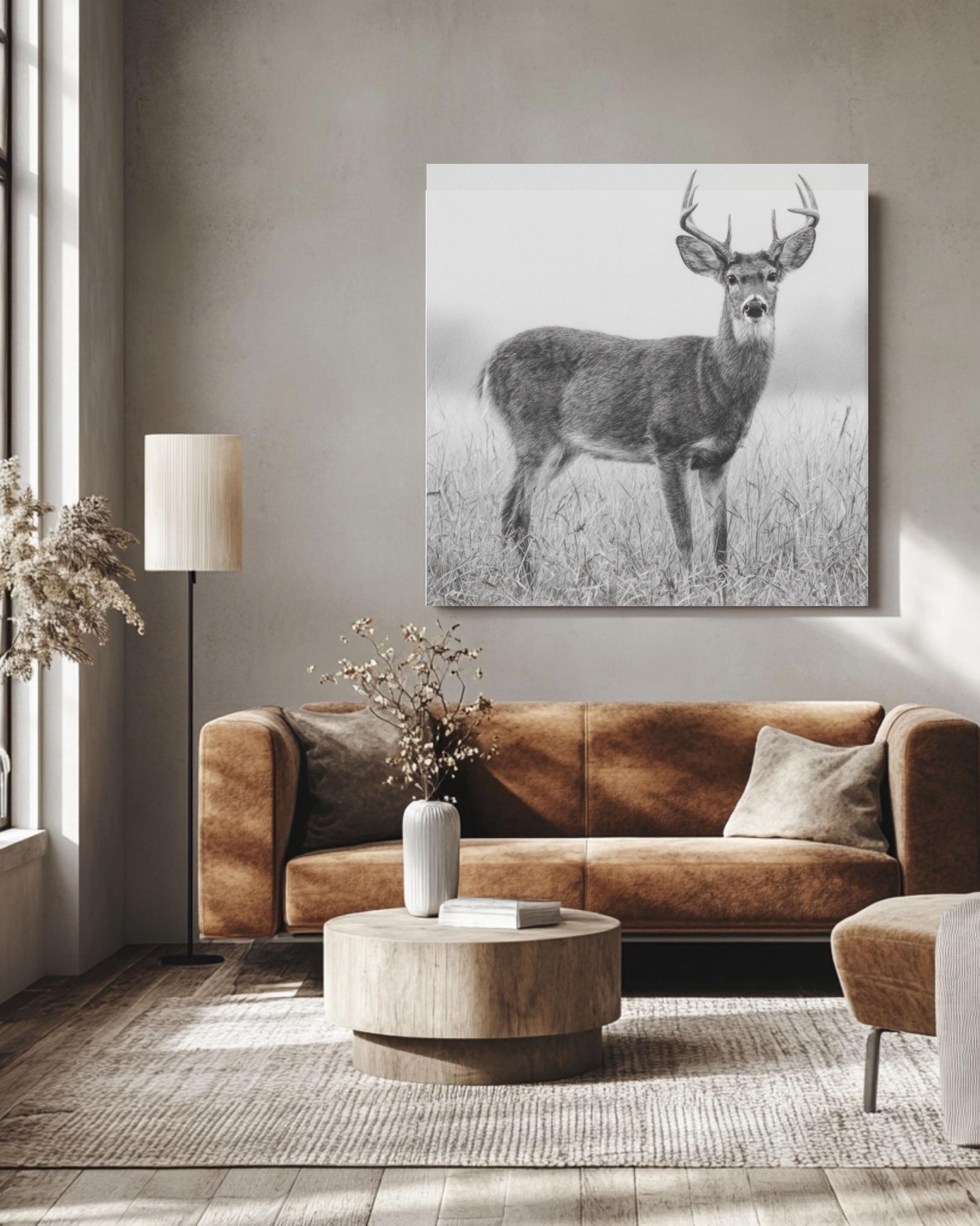 White-Tailed Deer Pencil Wall Art | Rustic Wildlife Canvas Print